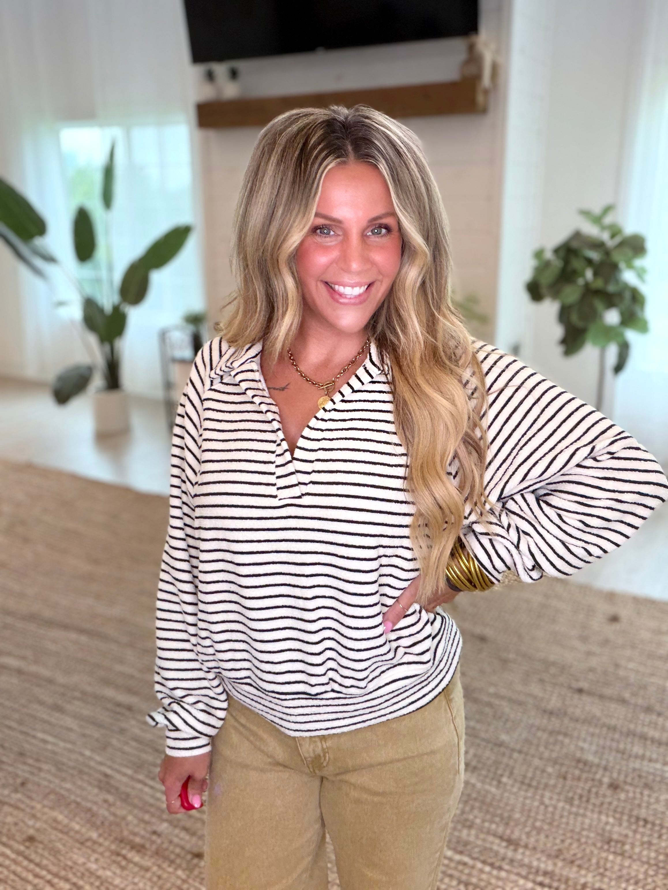 Ivory Striped Collared Top