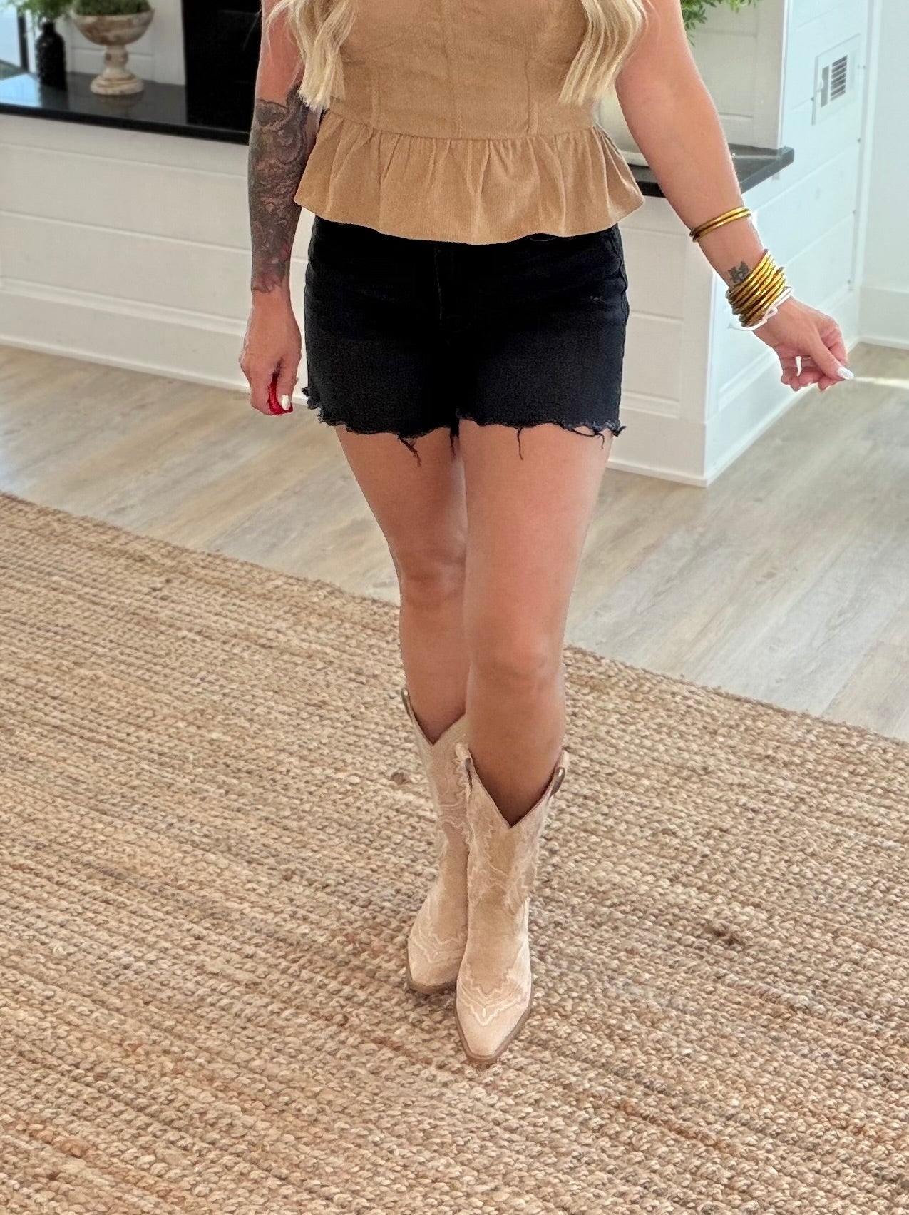Vervet Black High Rise Uneven Distressed Hem Denim Shorts