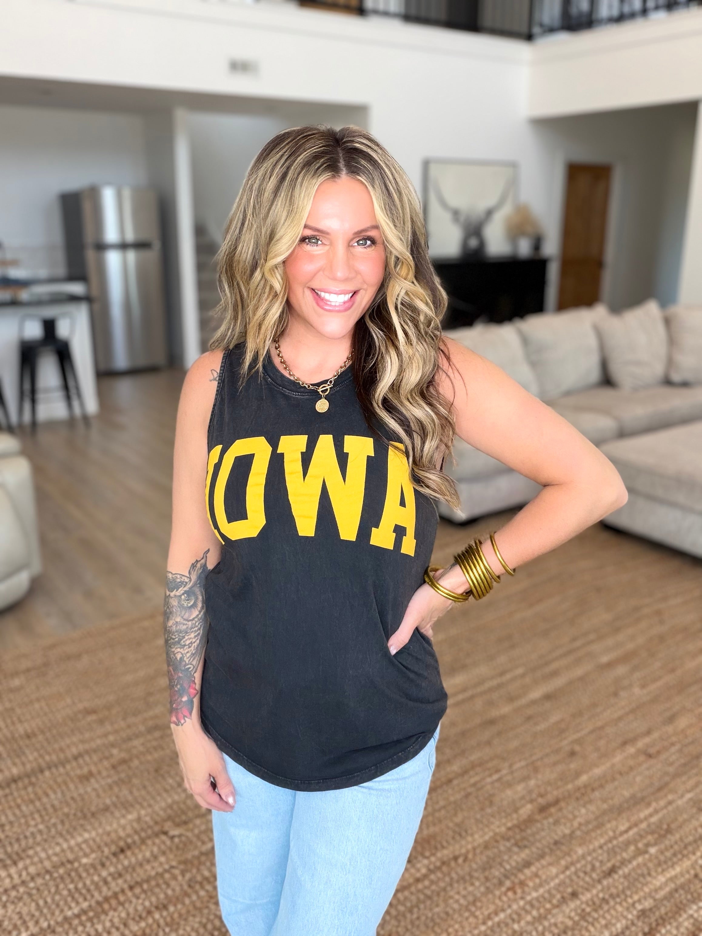 Iowa Black Mineral Wash Graphic Tank