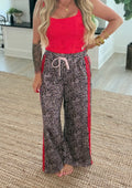 Leopard Print Contrast Lace Striped Drawstring Pants