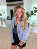 Chambray Washed Button Down Long Sleeve Lightweight Shirt Jacket