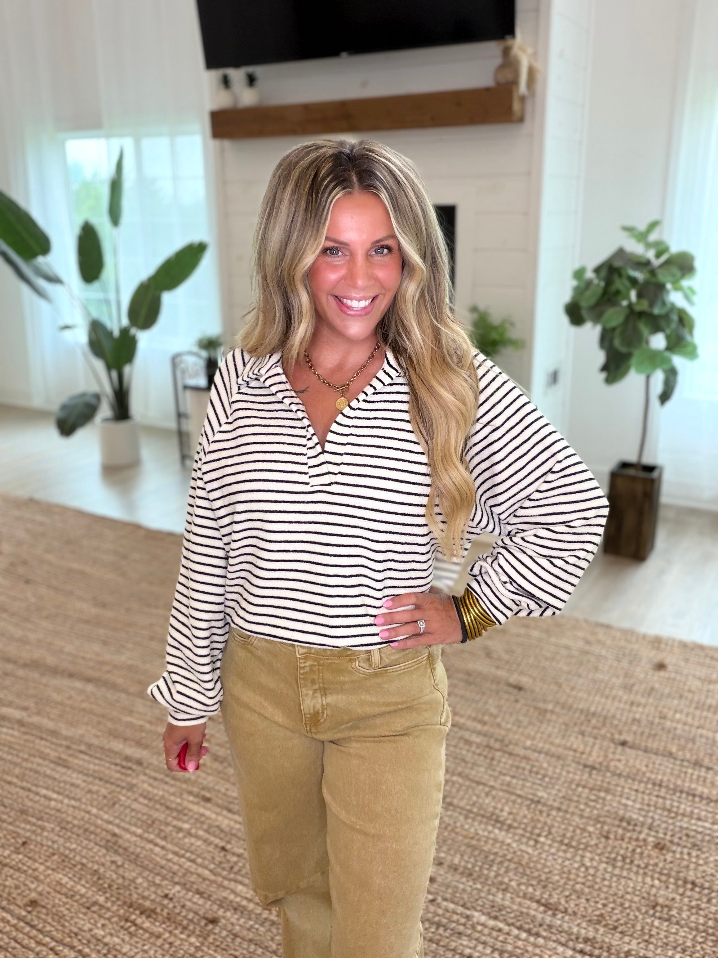 Ivory Striped Collared Top