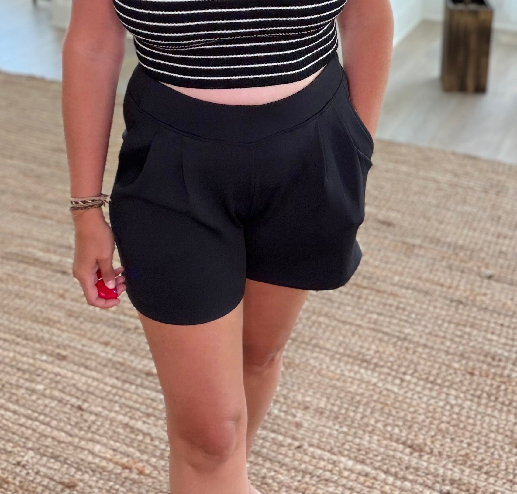 Black Front Pleated Shorts