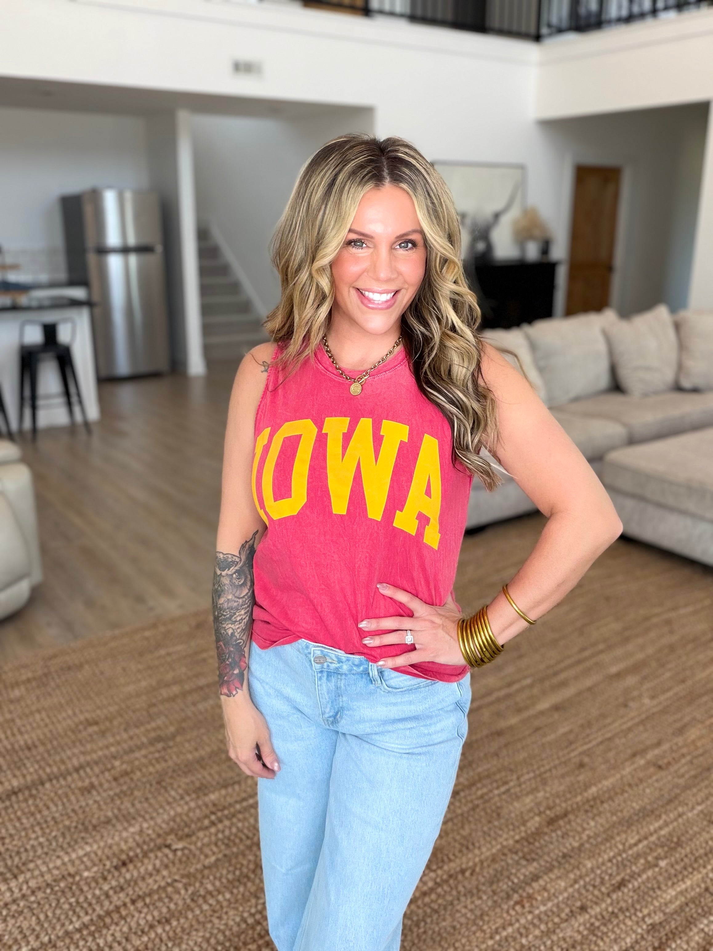 Iowa Red Mineral Wash Graphic Tank