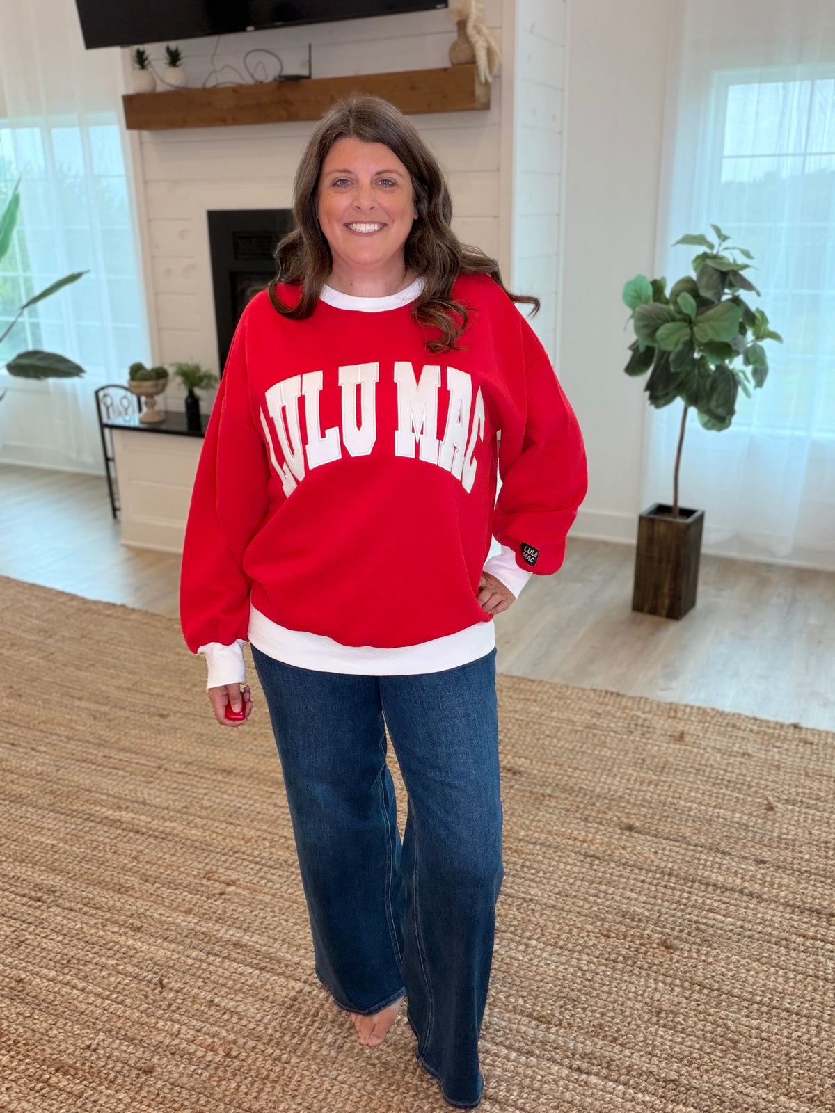 Lulu Mac Red and White Color Block Sweatshirt