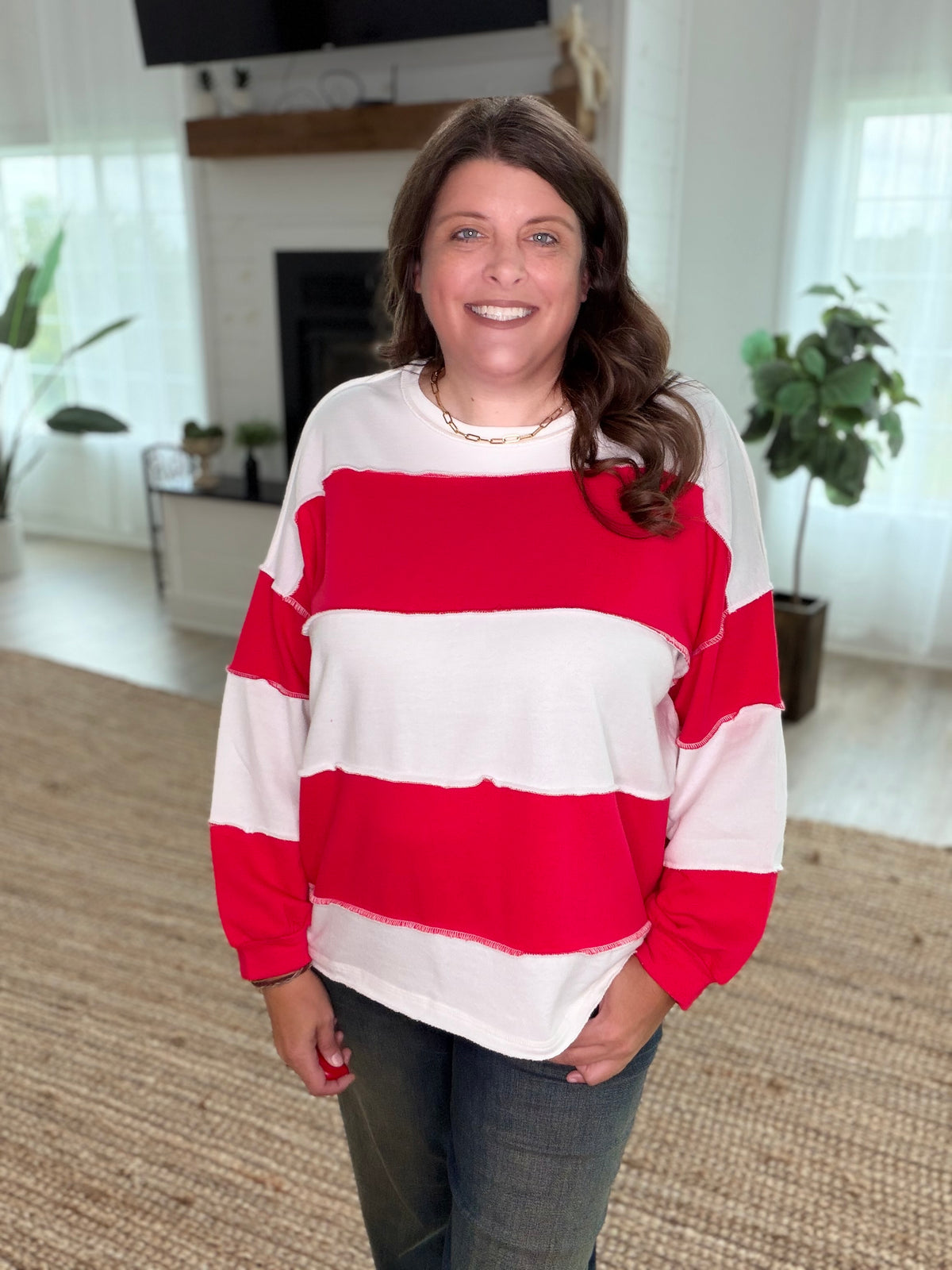 Ruby French Terry Color Block Exposed Seam Top