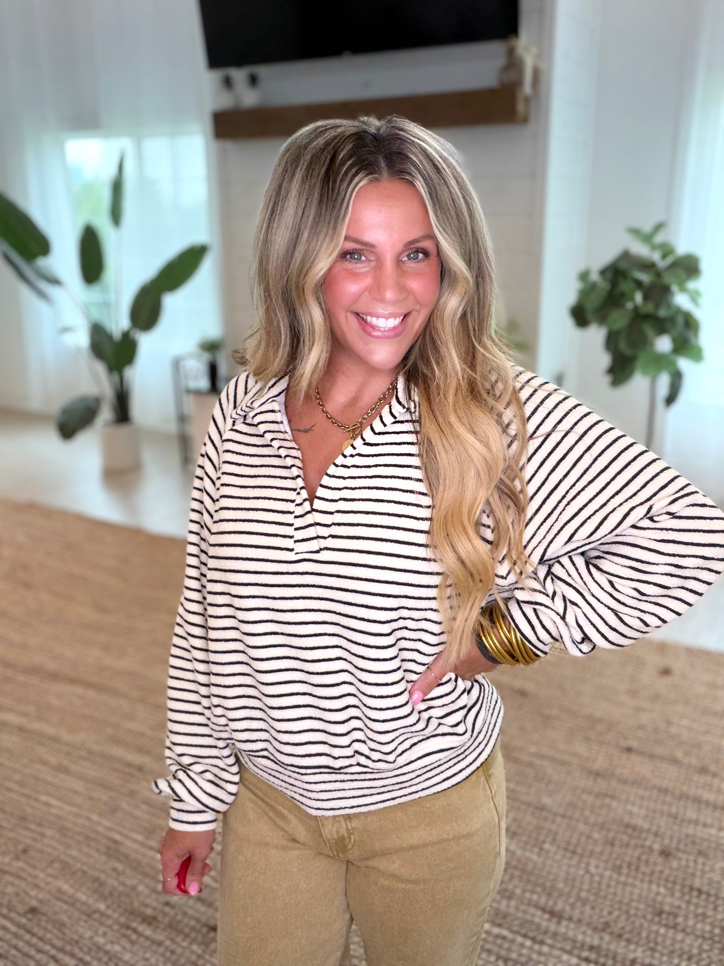 Ivory Striped Collared Top