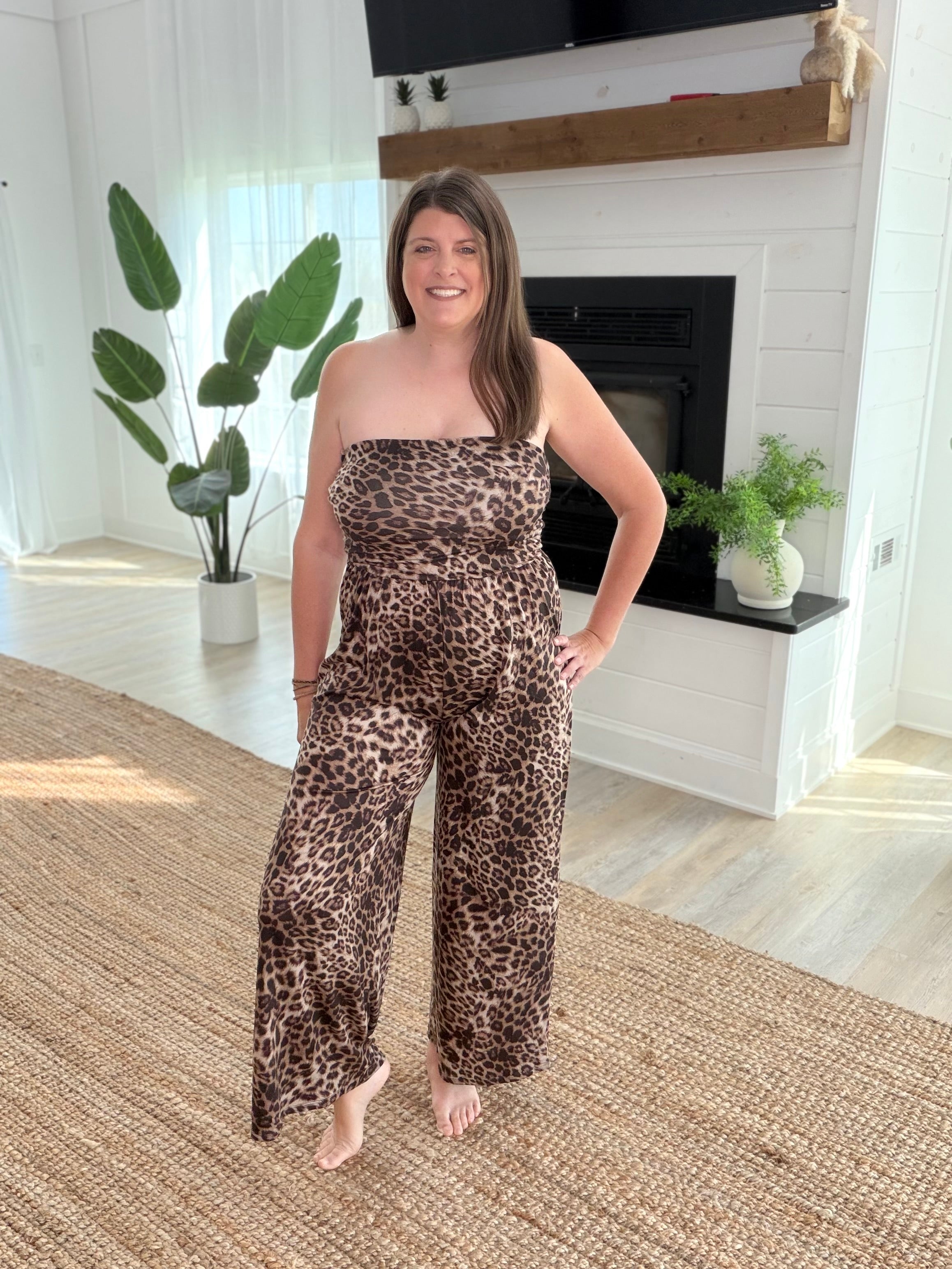 Leopard Print Strapless Jumpsuit
