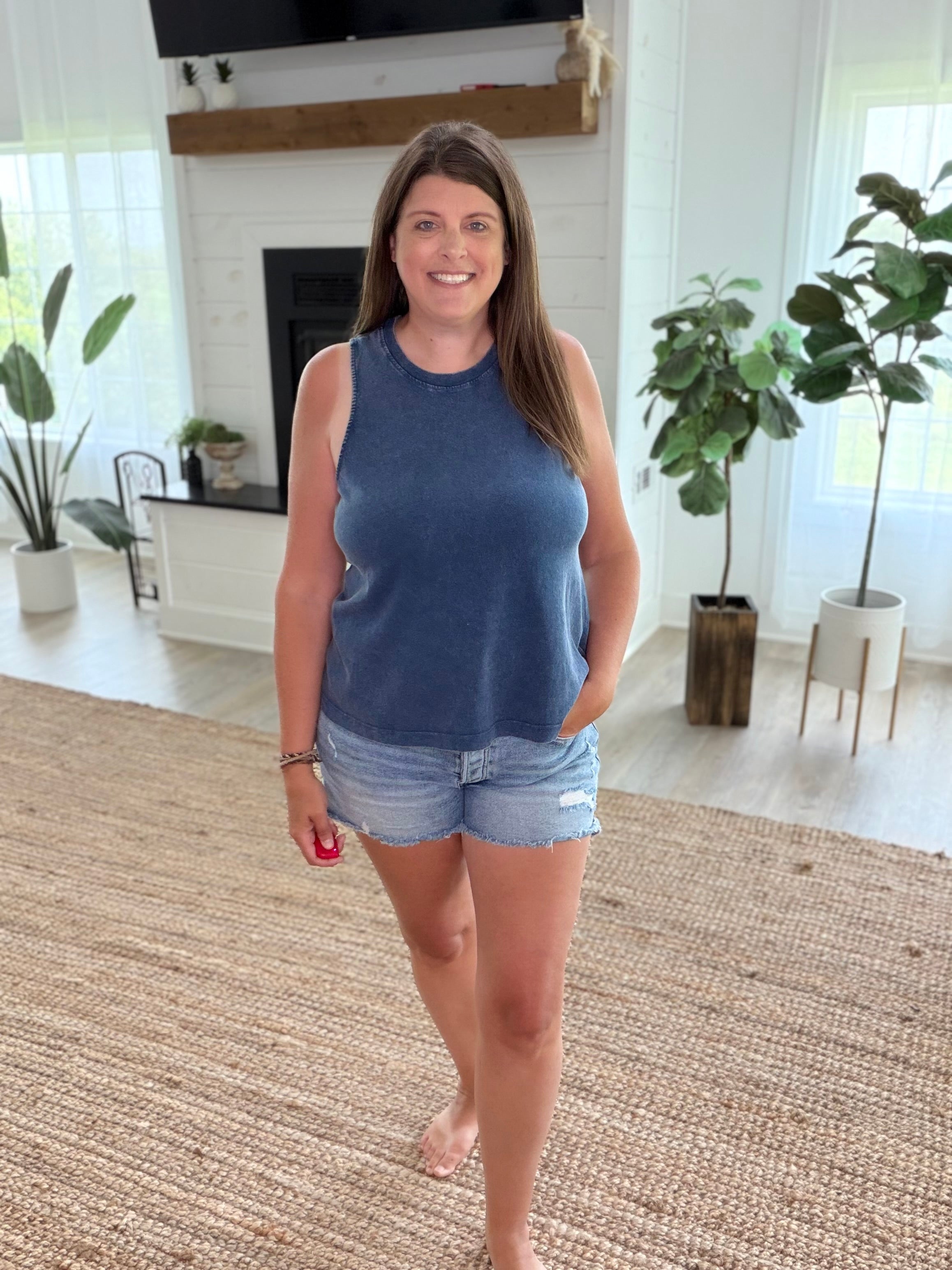 Navy Mineral Washed Sleeveless Top