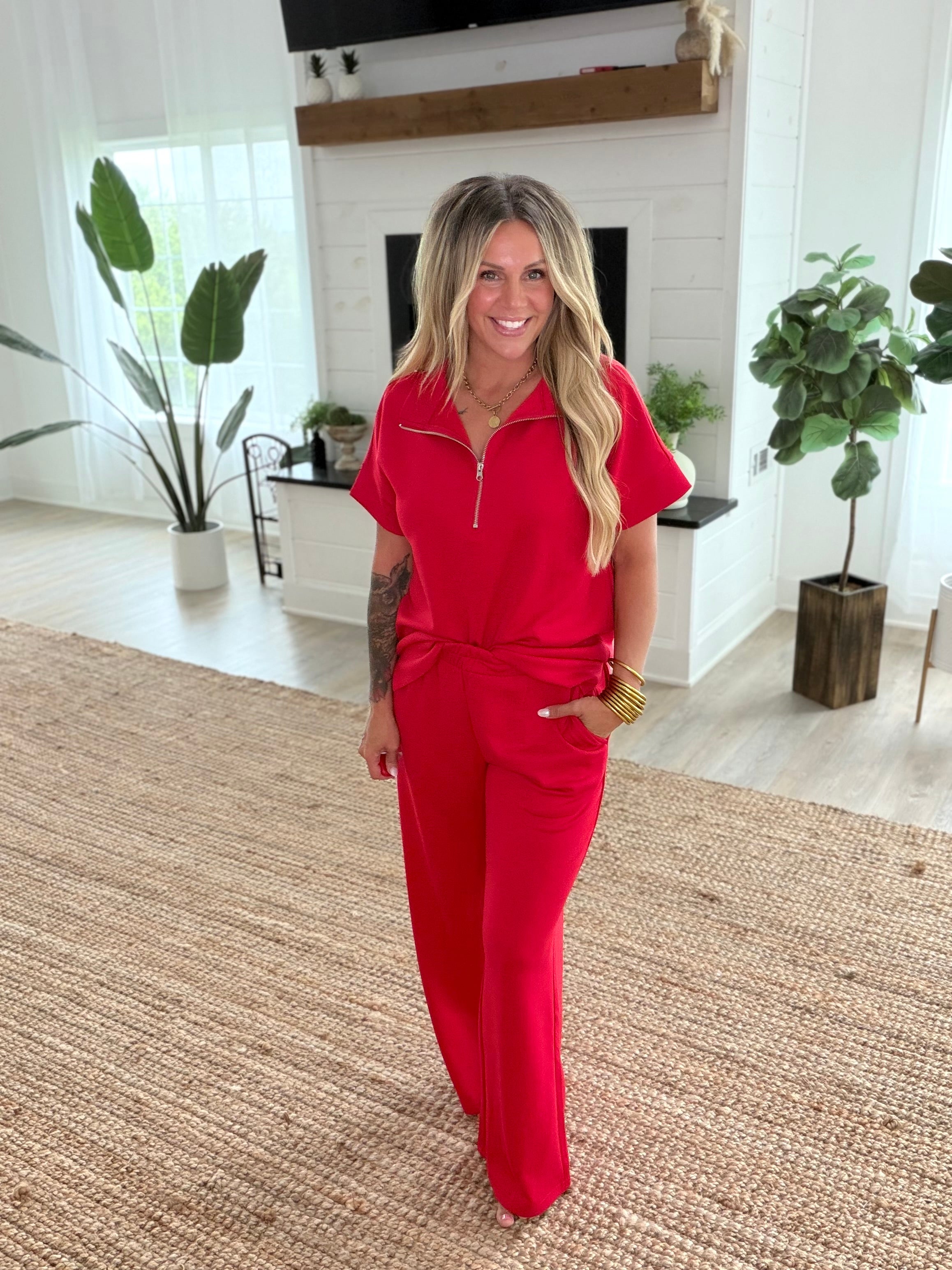 Ruby Scuba High Neck Half Zip Top & Pants Set