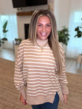 Taupe and Cream Striped Mock Neck Top