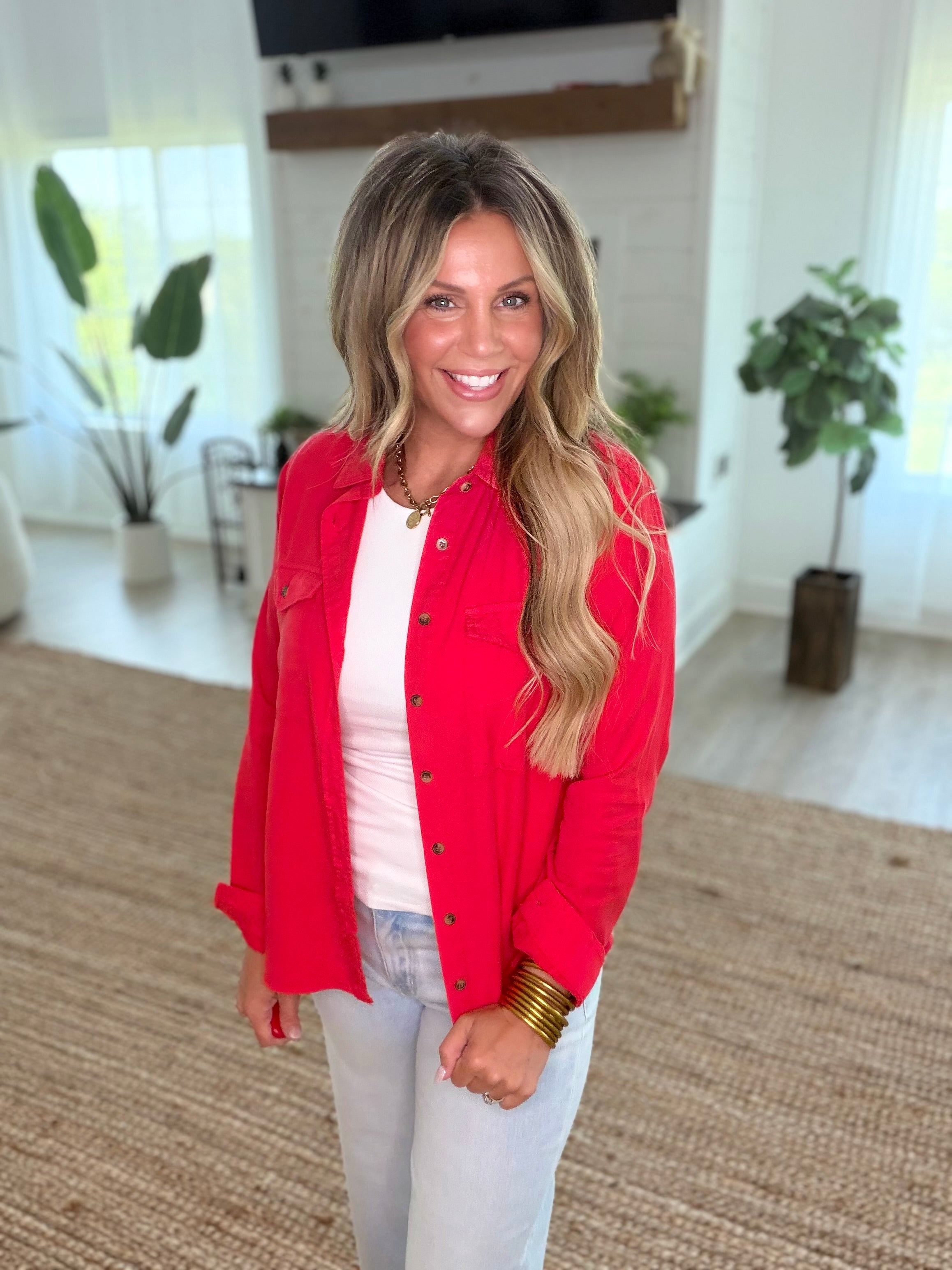 Red Long Sleeve Lyocell Shirt
