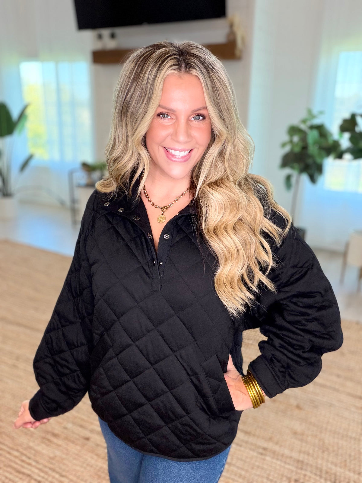 Black Everyday Quilted Snap Jacket