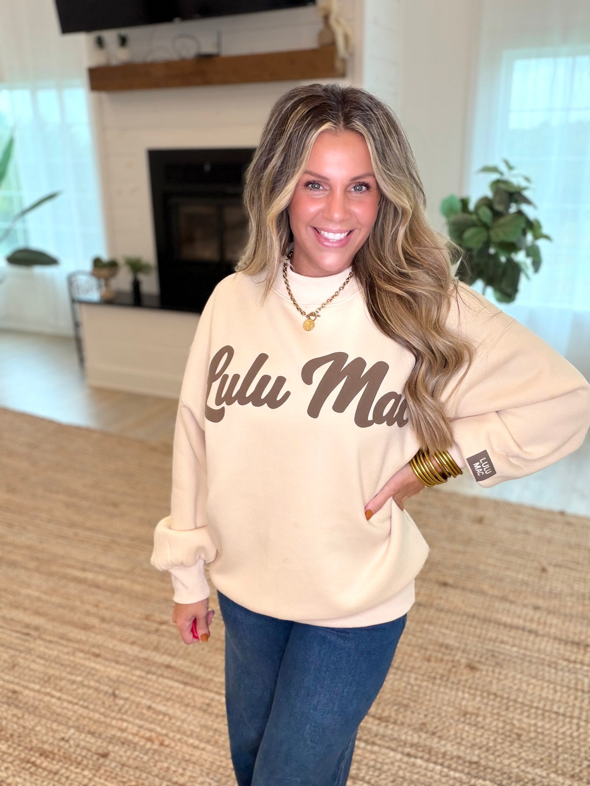 Lulu Mac Cream and Brown Script Sweatshirt