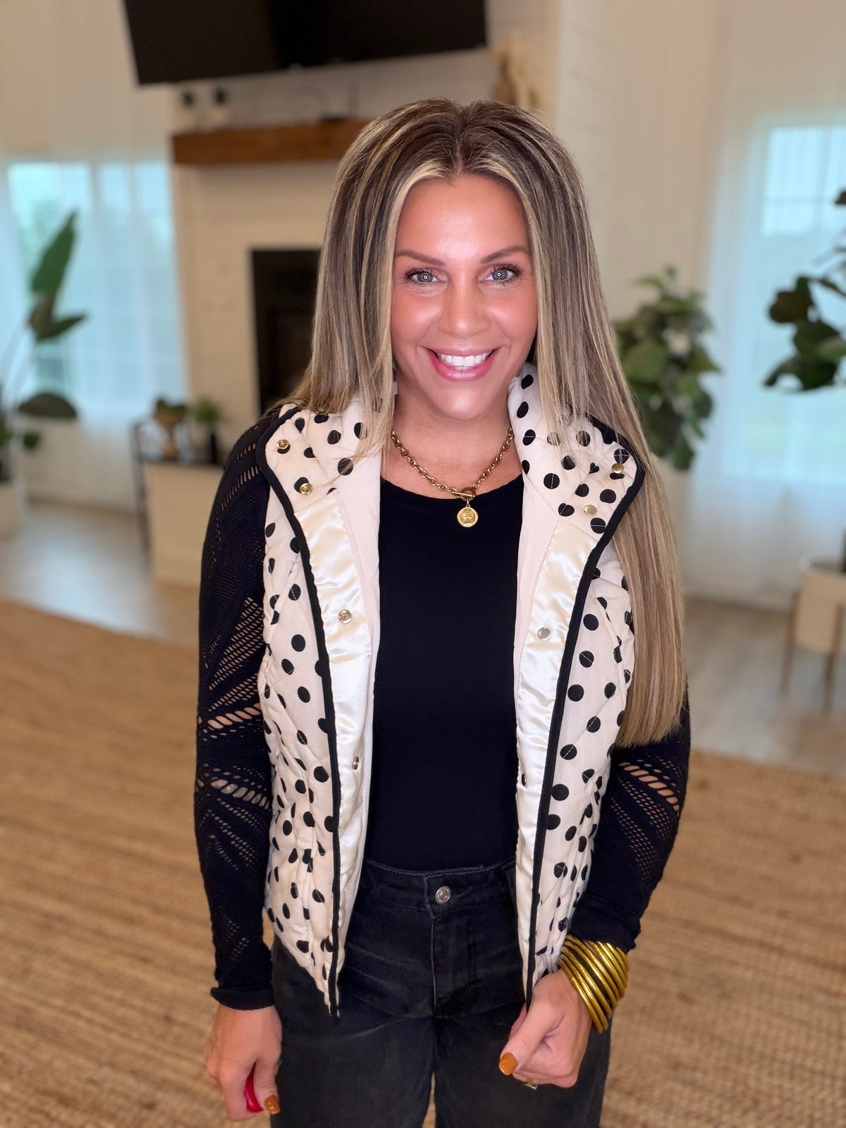 Cream and Black Polka Dot Vest