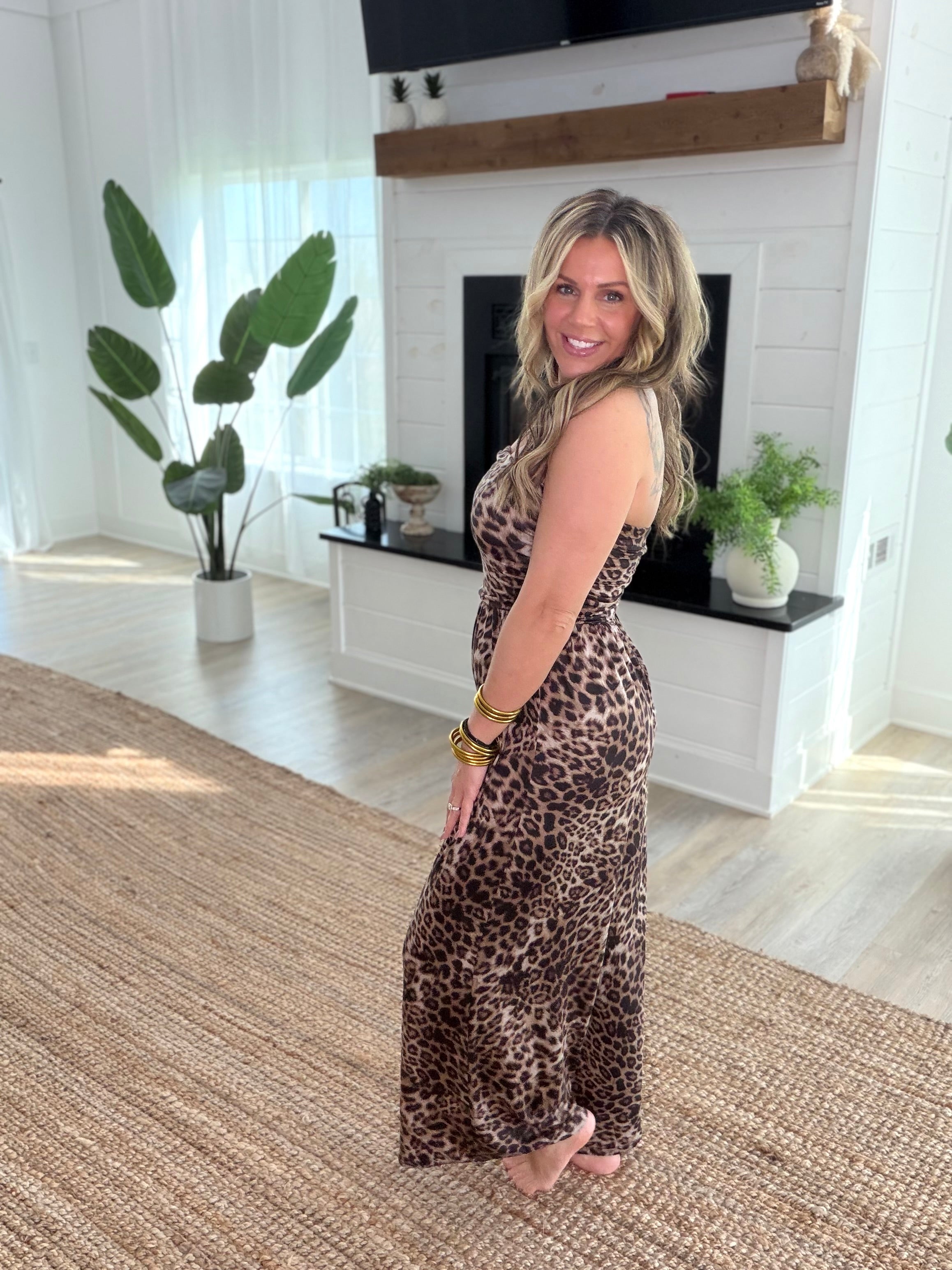 Leopard Print Strapless Jumpsuit