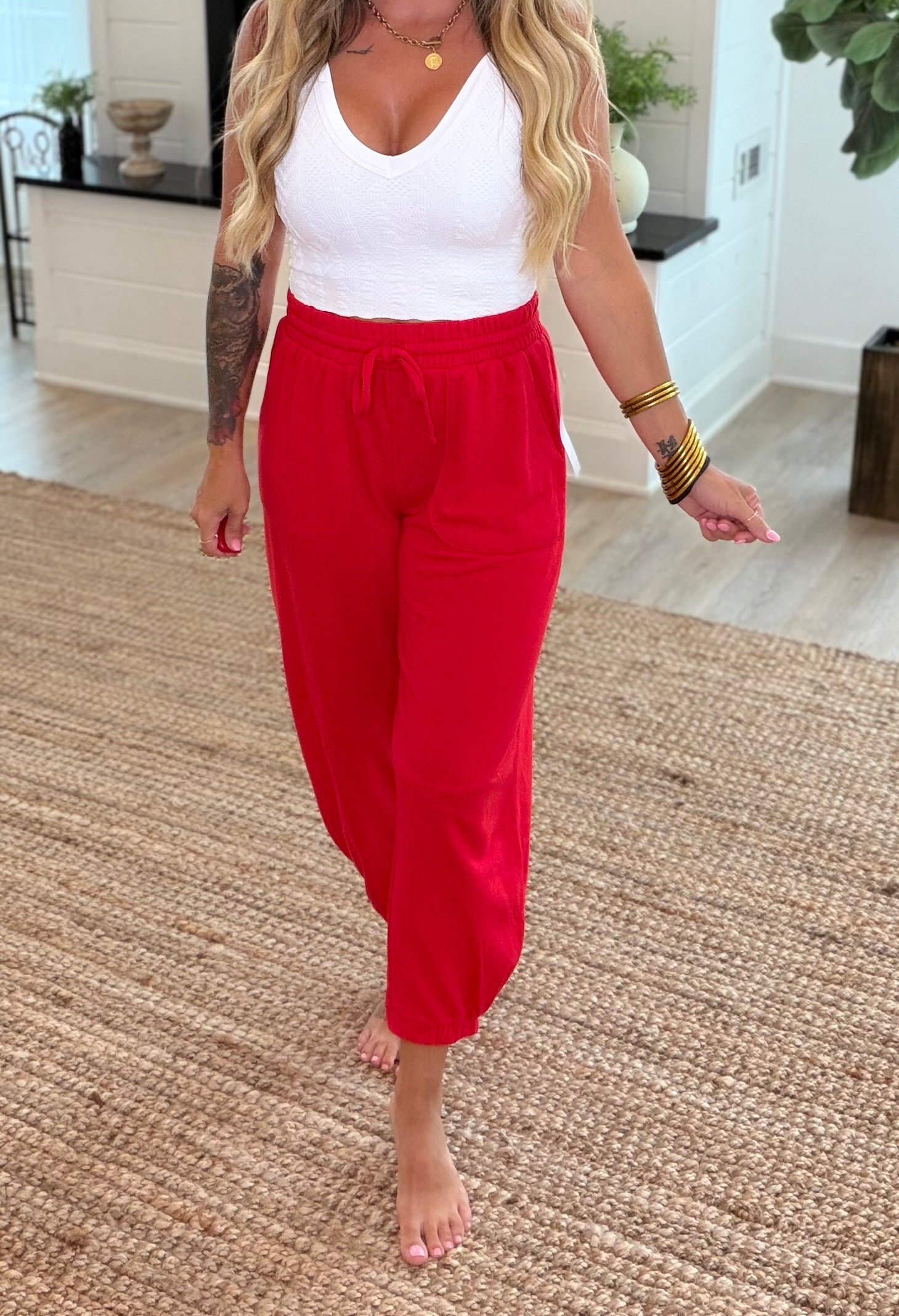 Ruby Red Offset French Terry Lounge Joggers