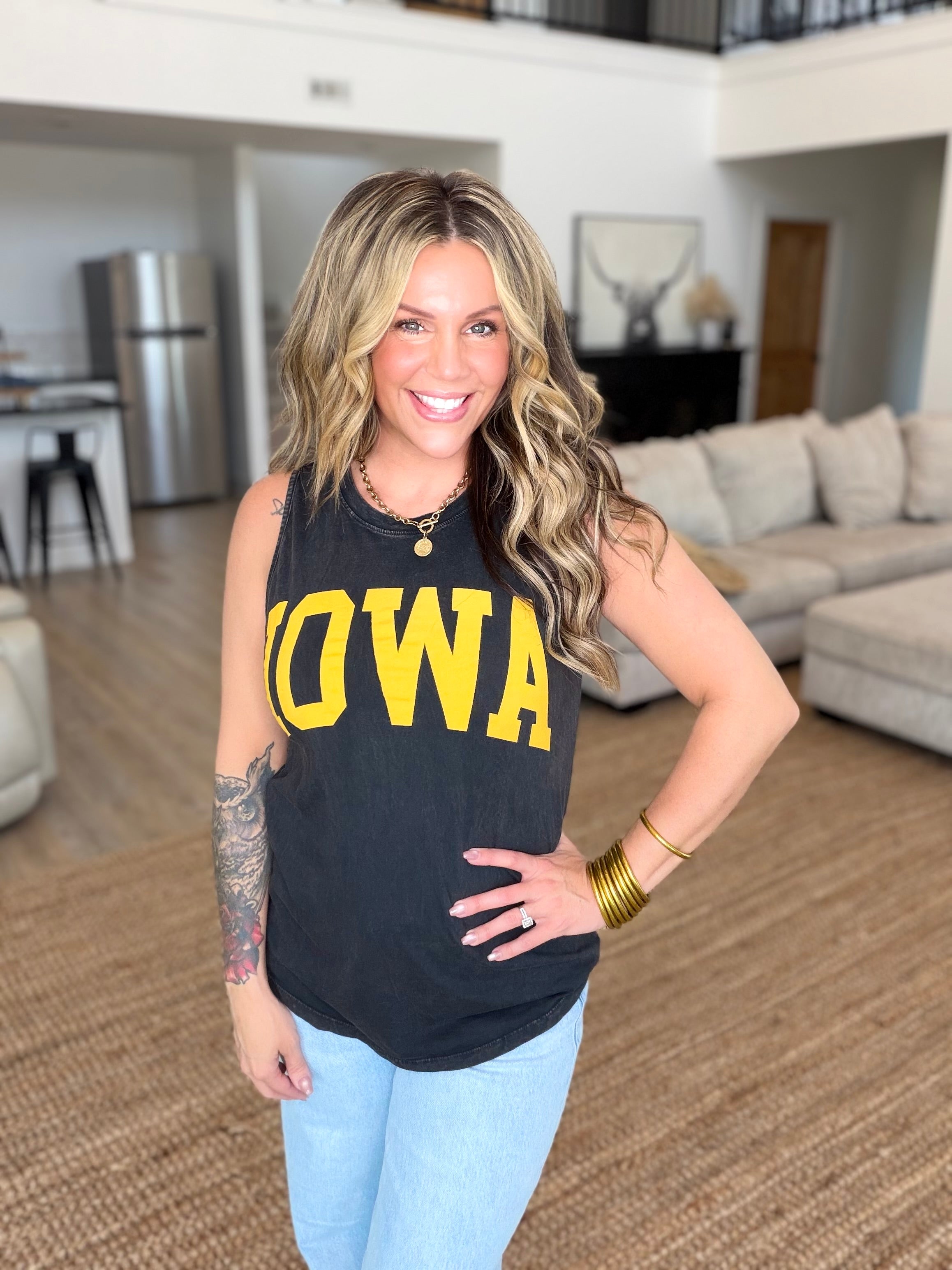 Iowa Black Mineral Wash Graphic Tank