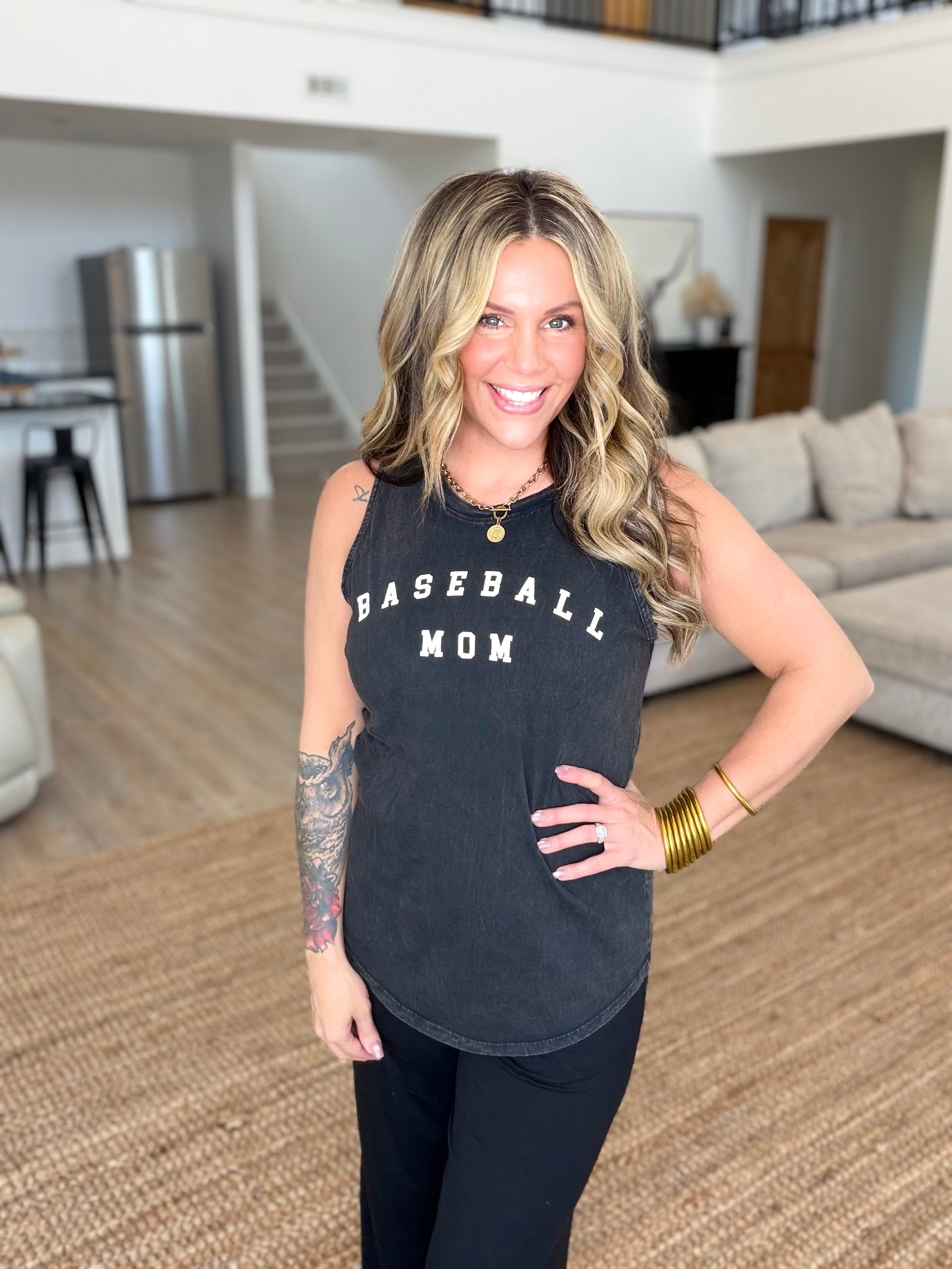 Baseball Mom Mineral Wash Graphic Tank
