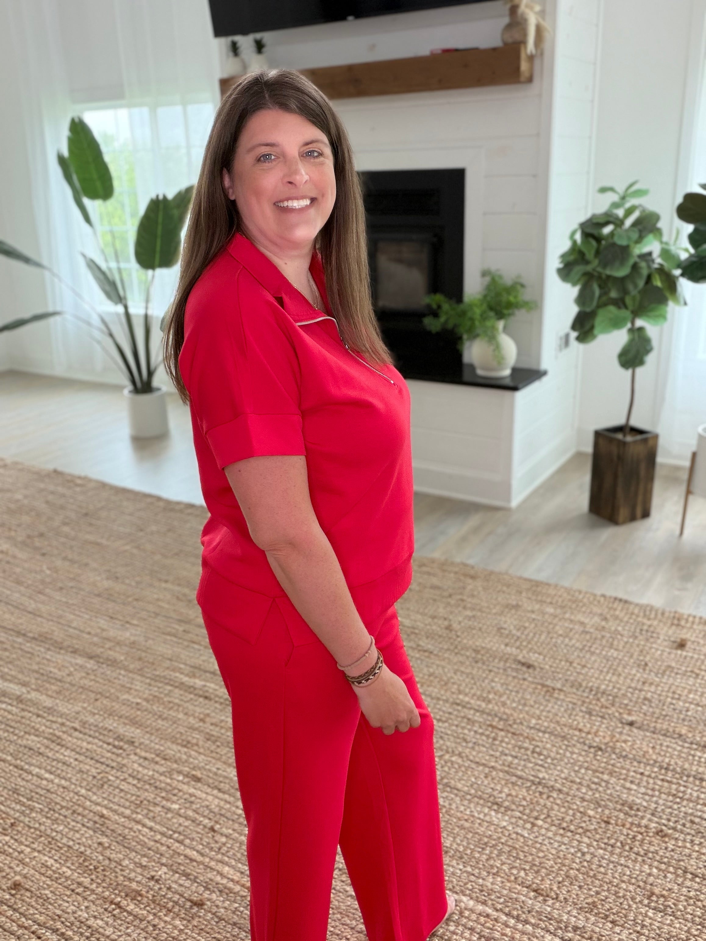 Ruby Scuba High Neck Half Zip Top & Pants Set