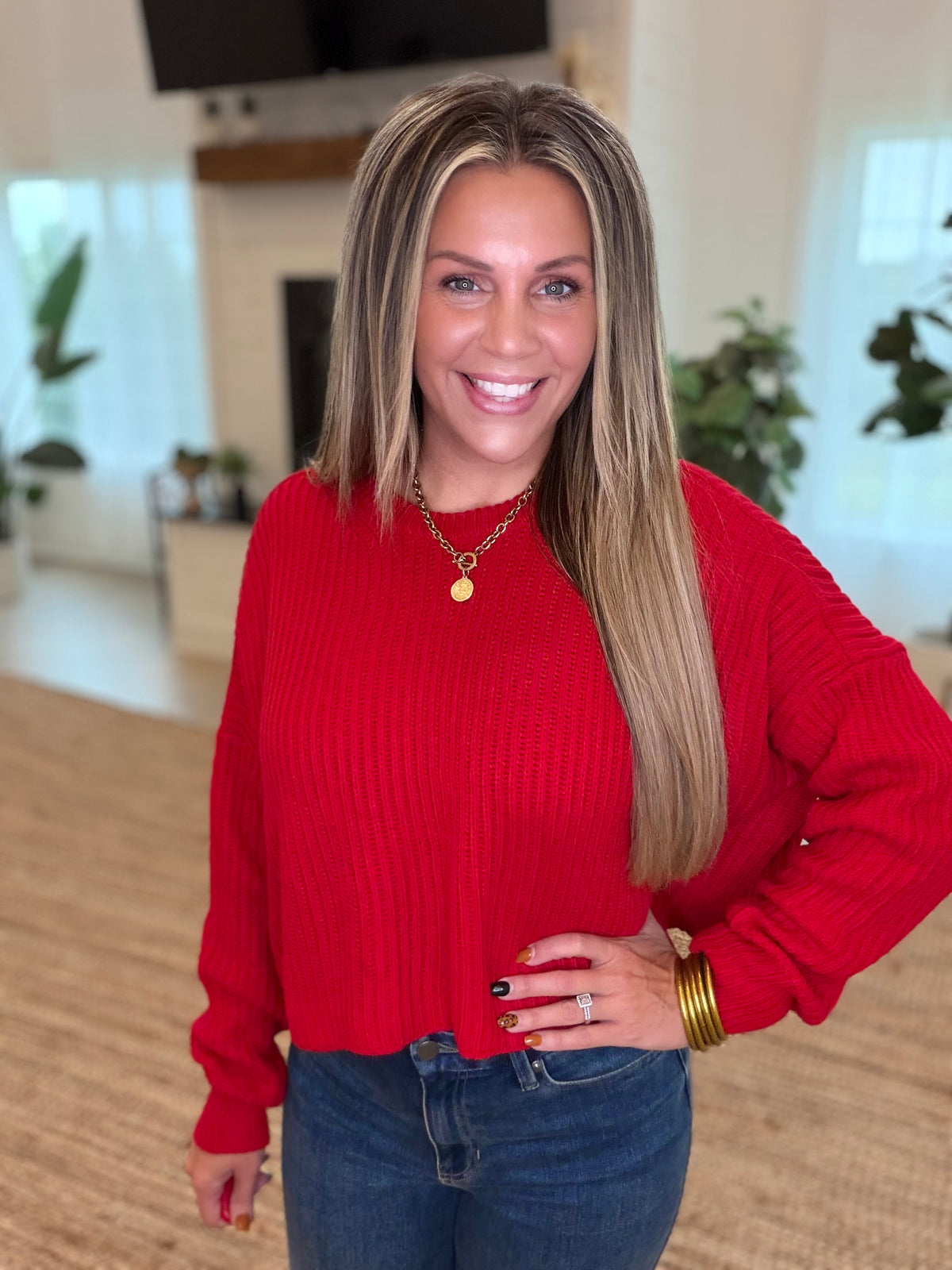 Red Oversized Cropped Sweater