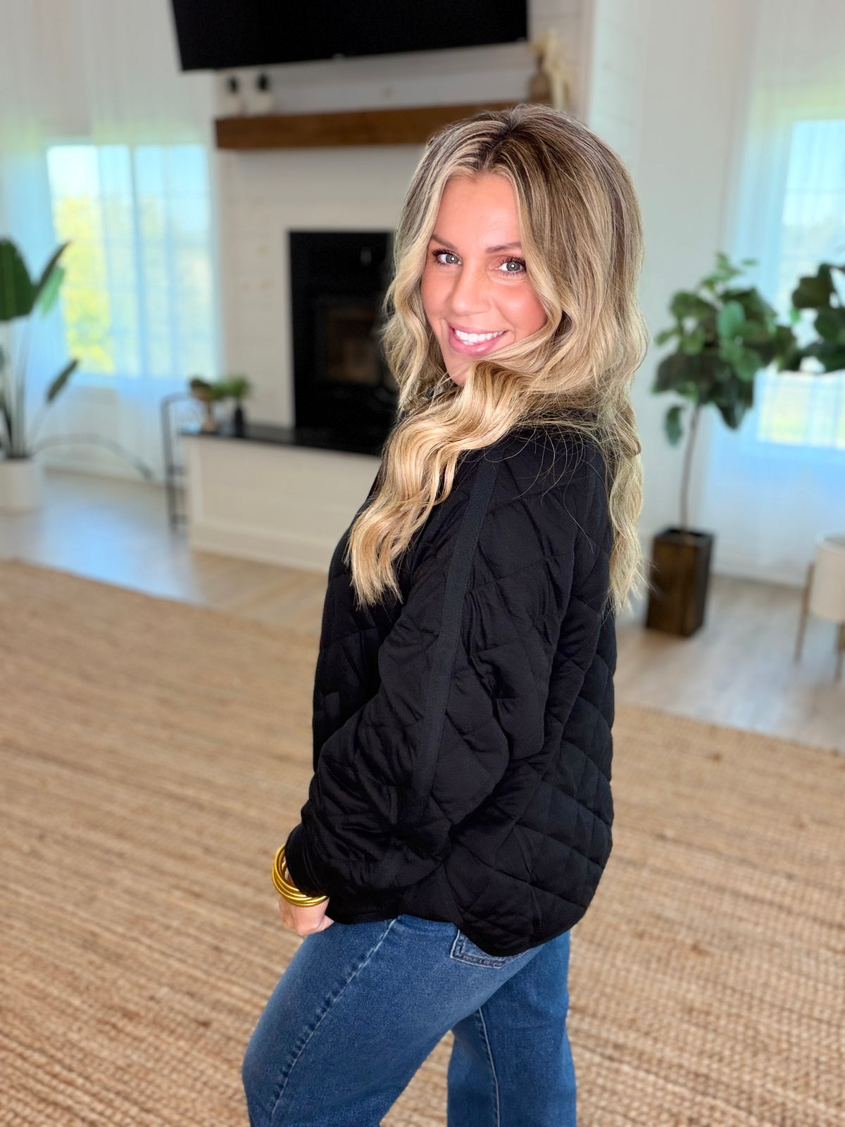 Black Everyday Quilted Snap Jacket