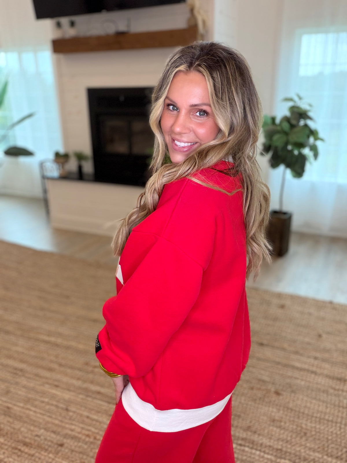 Lulu Mac Red and White Color Block Sweatshirt
