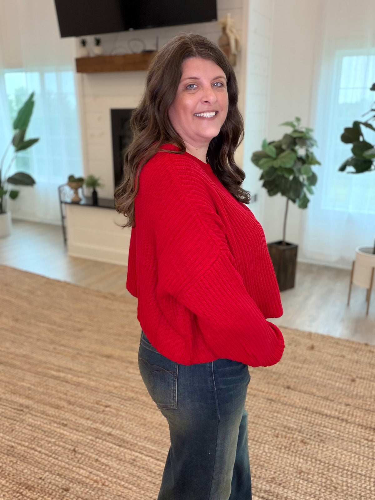 Red Oversized Cropped Sweater