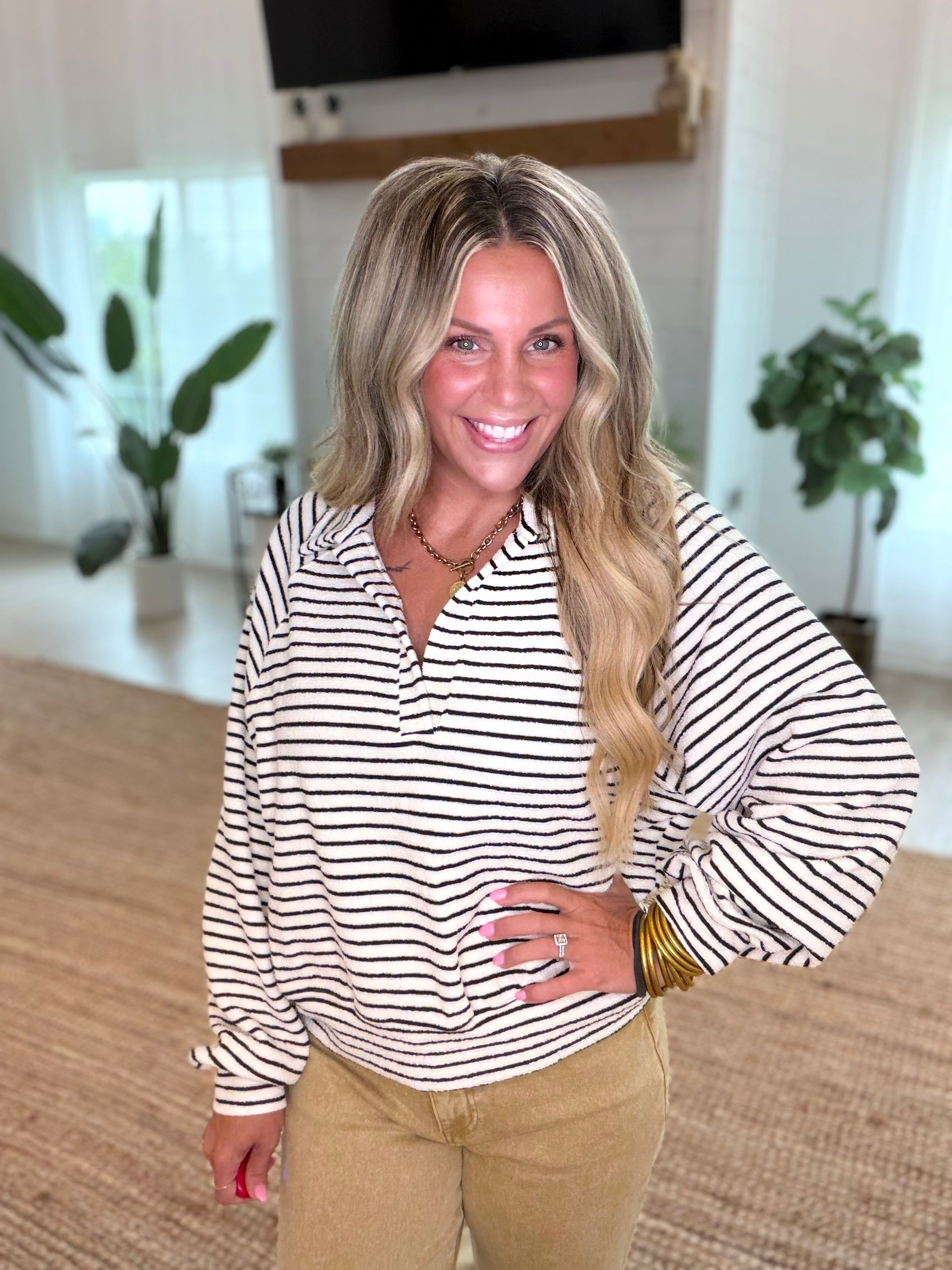 Ivory Striped Collared Top