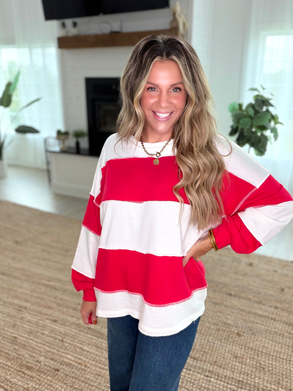 Ruby French Terry Color Block Exposed Seam Top