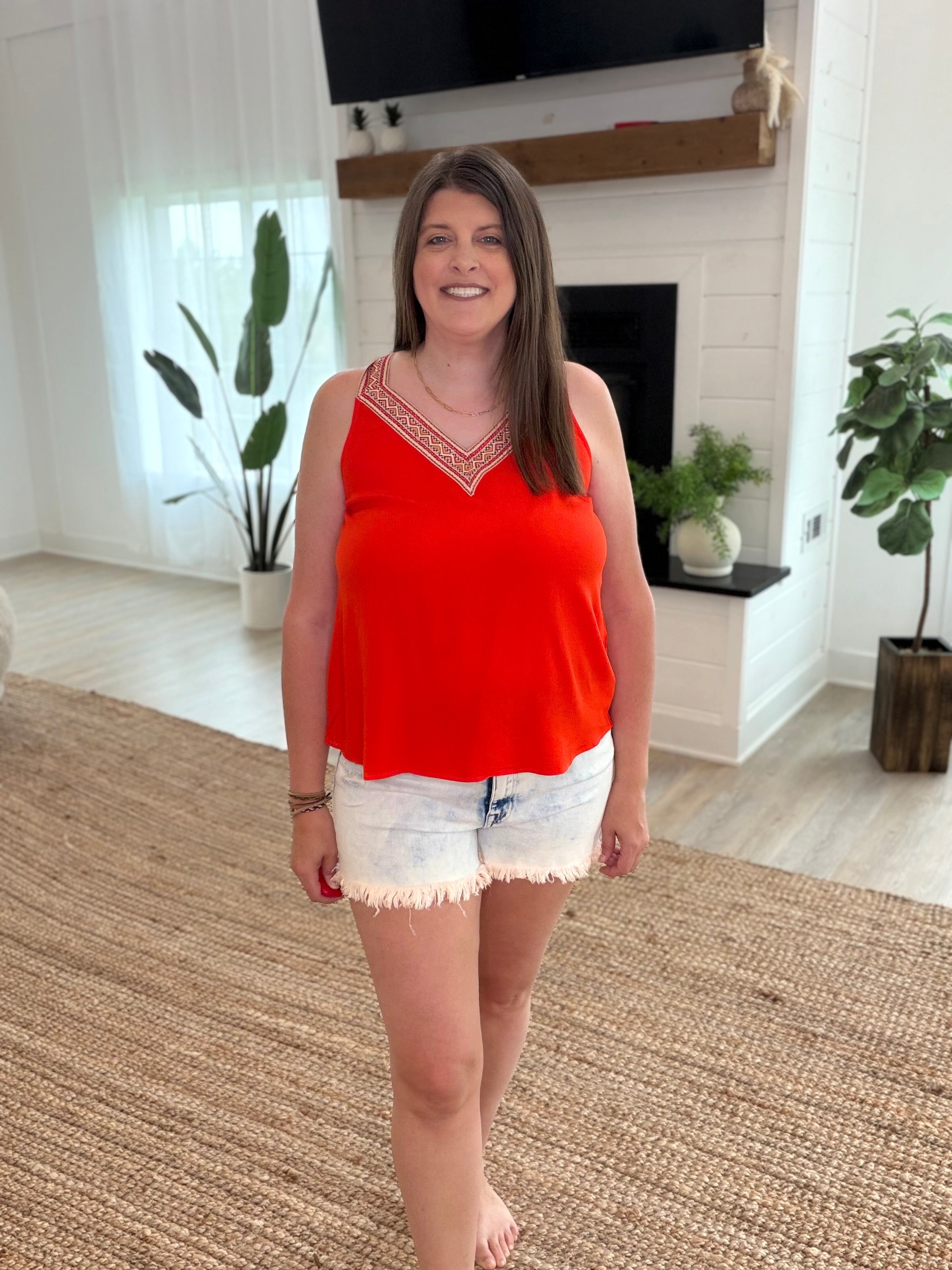 Red Orange Jacquard Tank Top