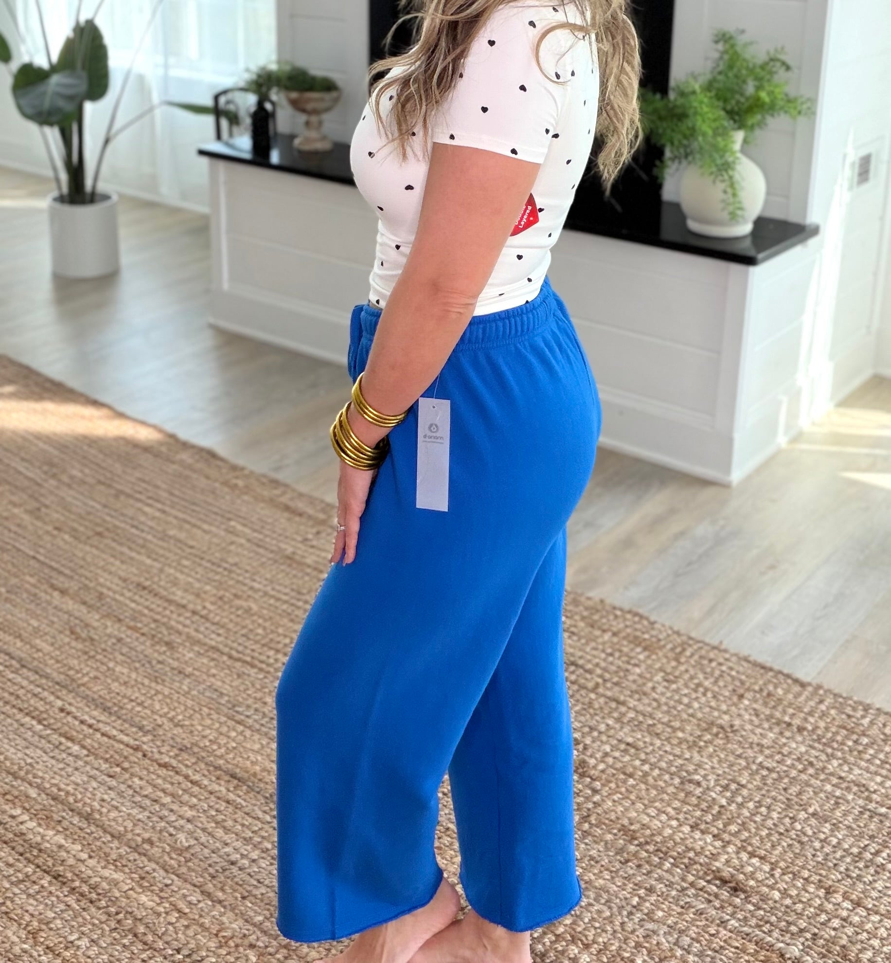 Deep Indigo Malibu Wide-Leg Cropped Fleece Pants