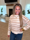 Taupe Striped Crew Neck Sweater