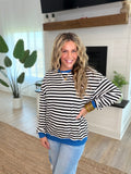 Striped Lightweight Sweatshirt with Blue Trim Detail