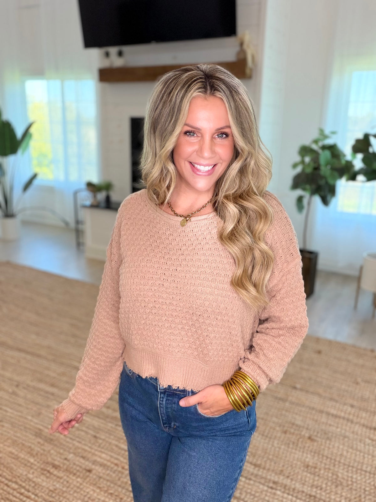 Dark Taupe Textured Boat Neck Sweater