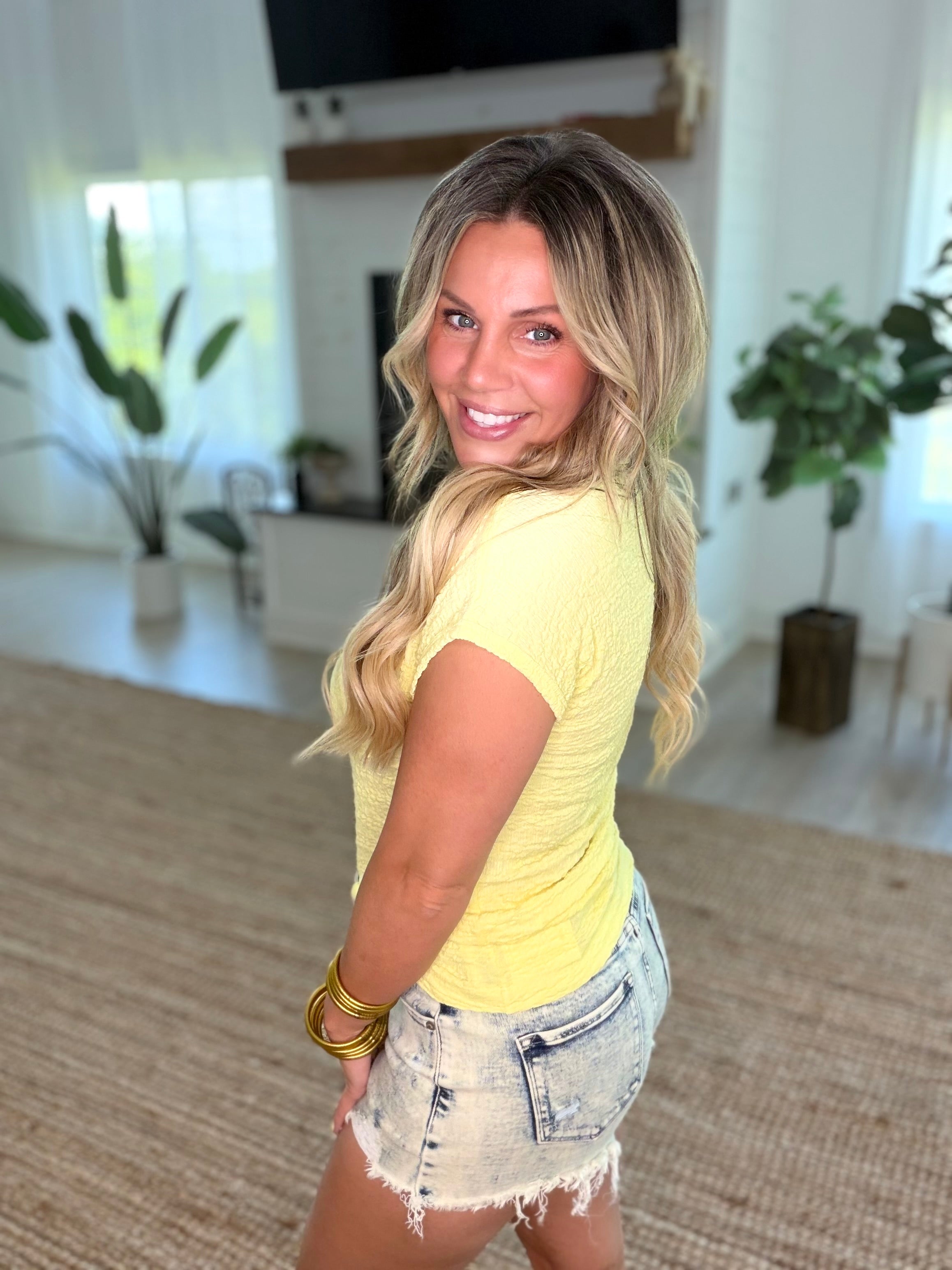 Banana Yellow Textured Cap Sleeve Top