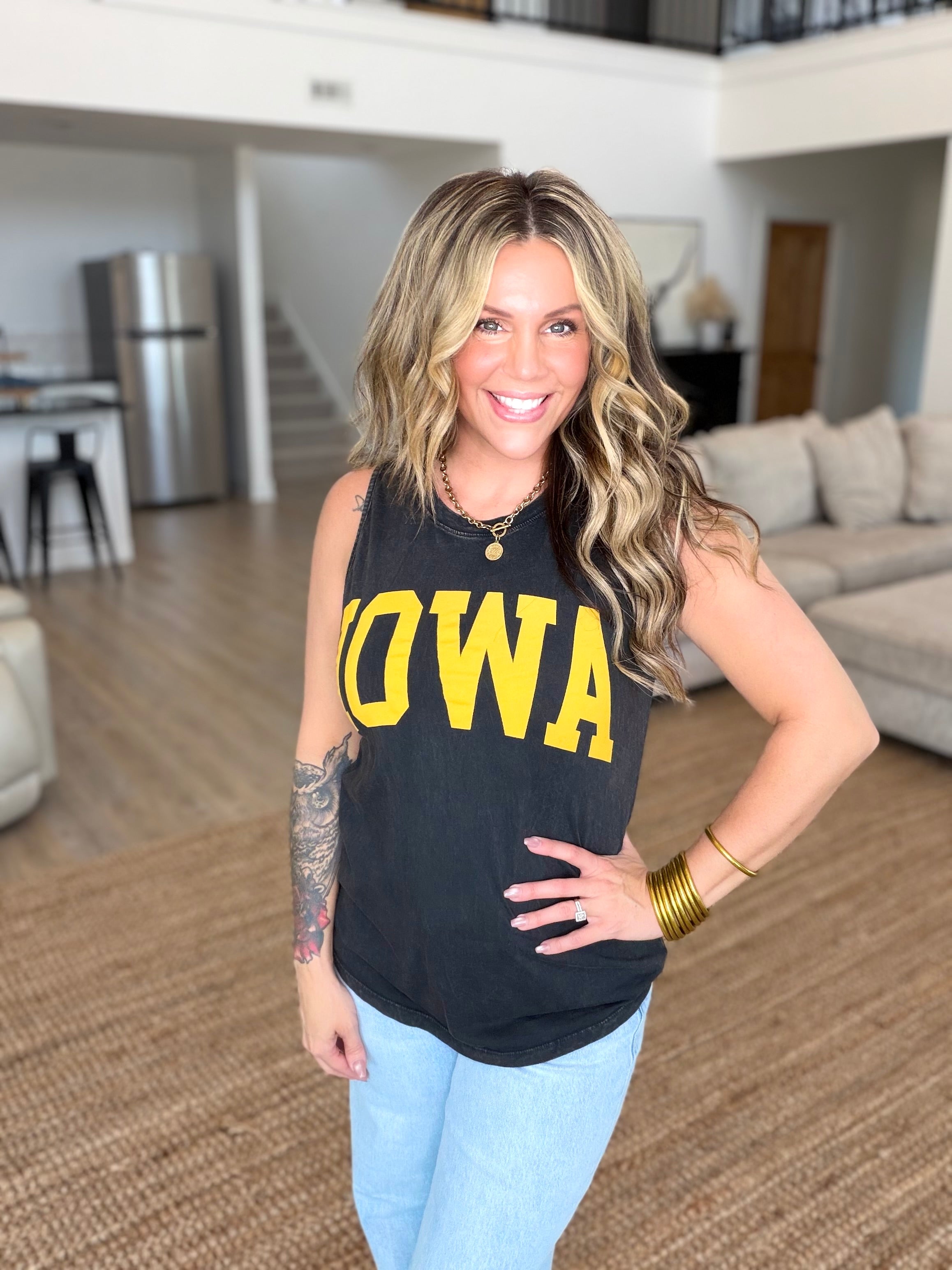 Iowa Black Mineral Wash Graphic Tank