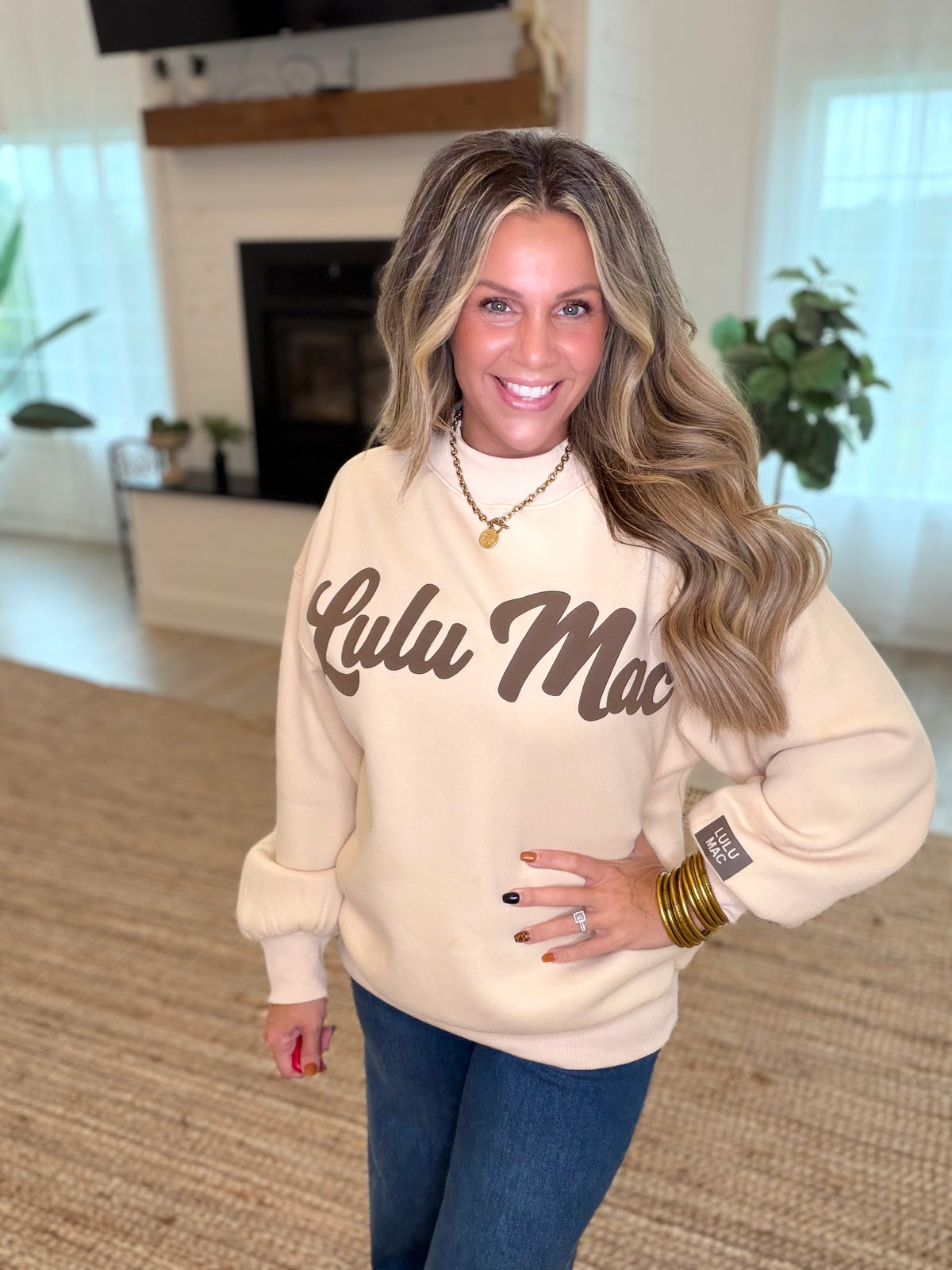 Lulu Mac Cream and Brown Script Sweatshirt
