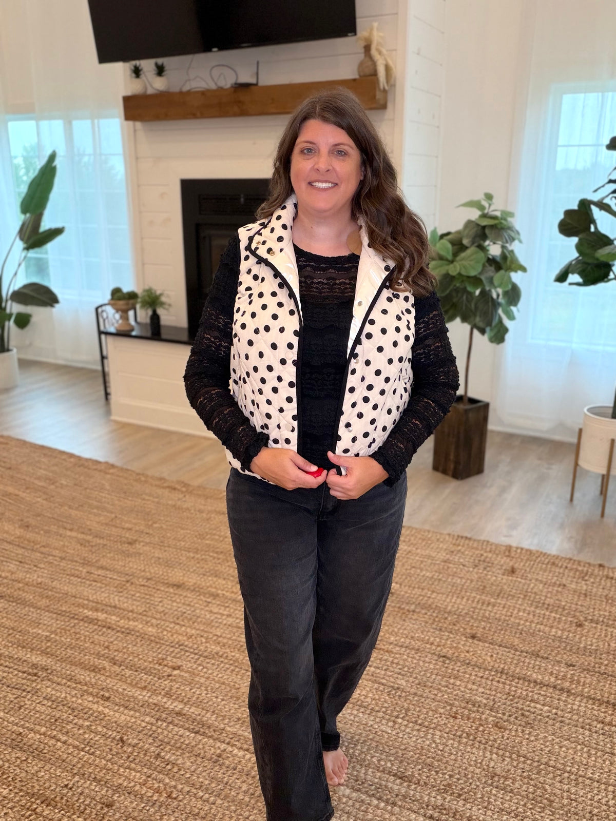 Cream and Black Polka Dot Vest