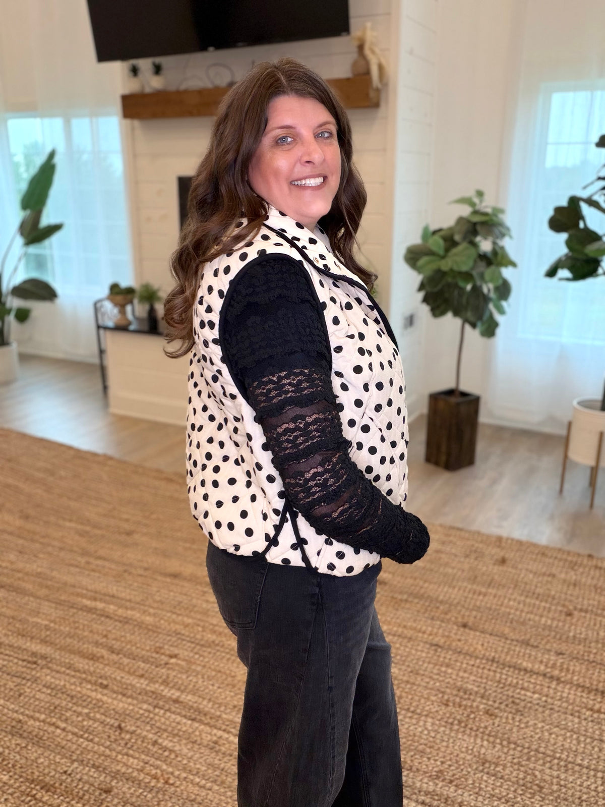 Cream and Black Polka Dot Vest