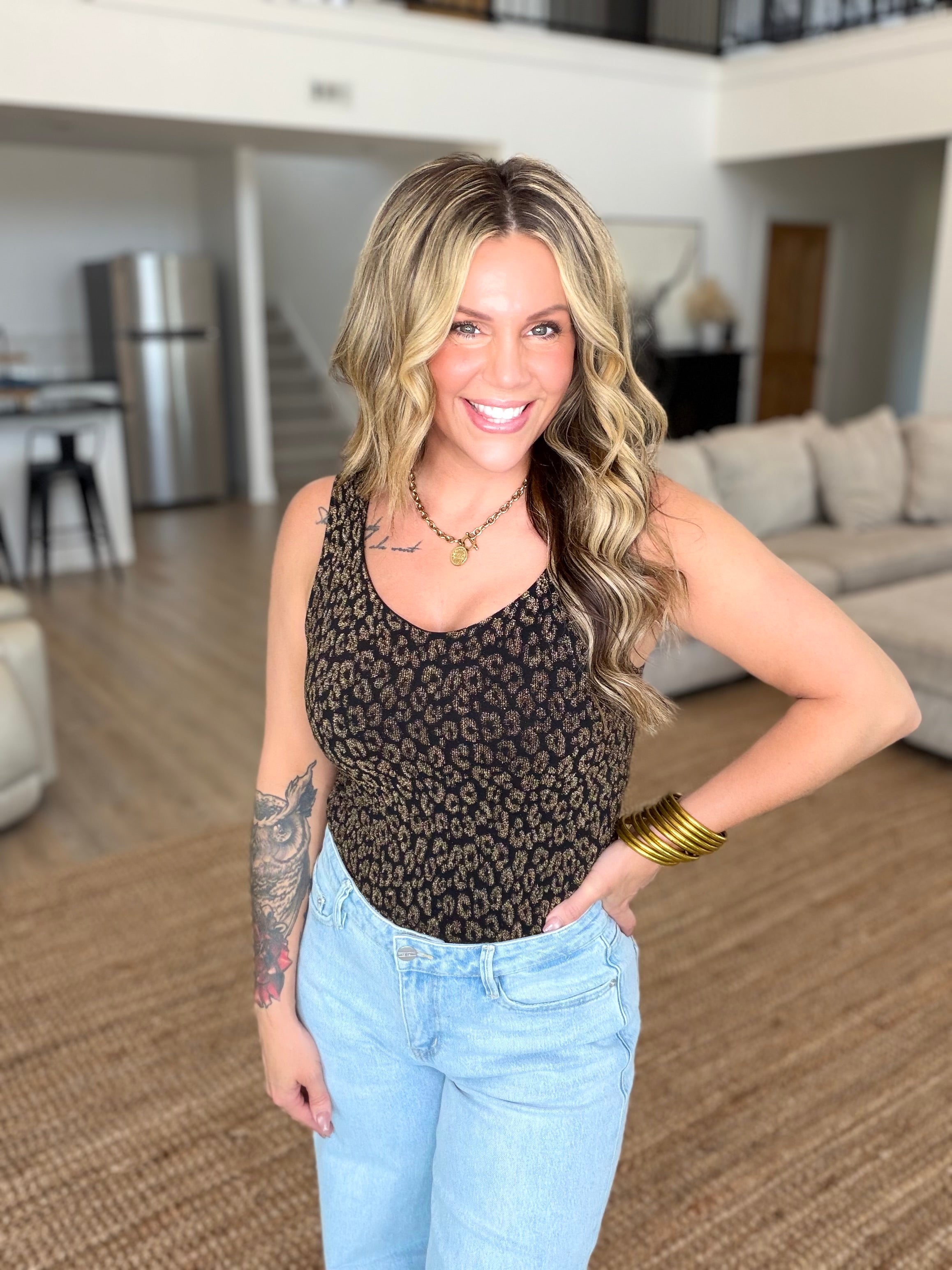 Nikibiki Black Lurex Leopard Tank Top