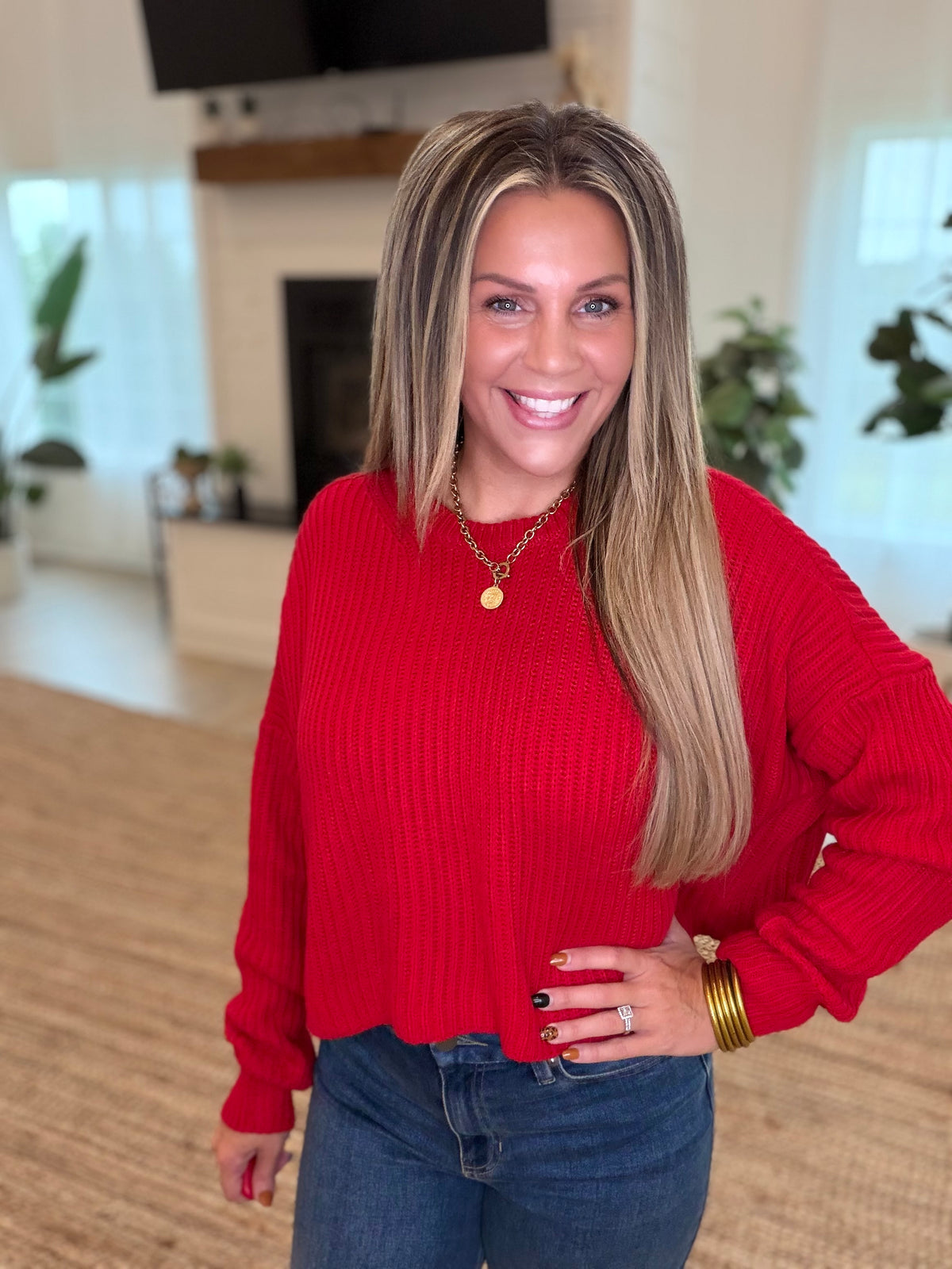 Red Oversized Cropped Sweater
