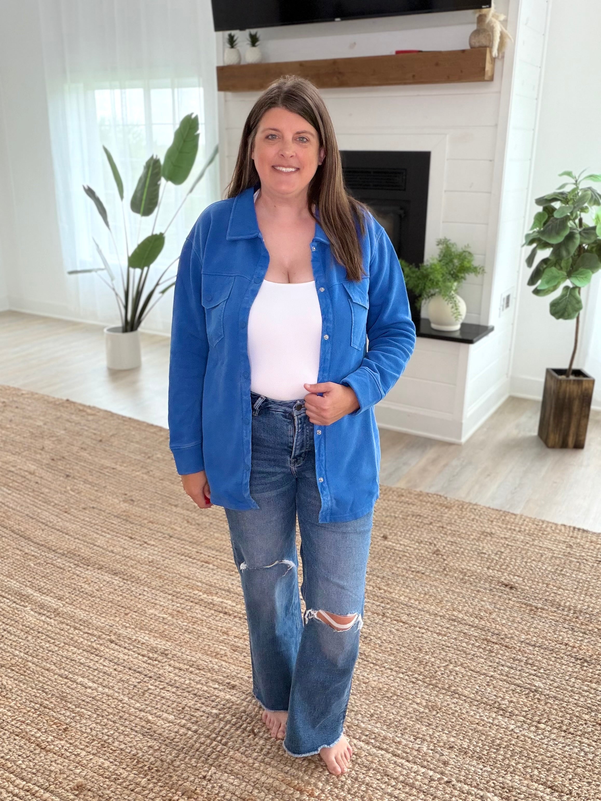 Deep Indigo Snap-On Shacket with Pockets