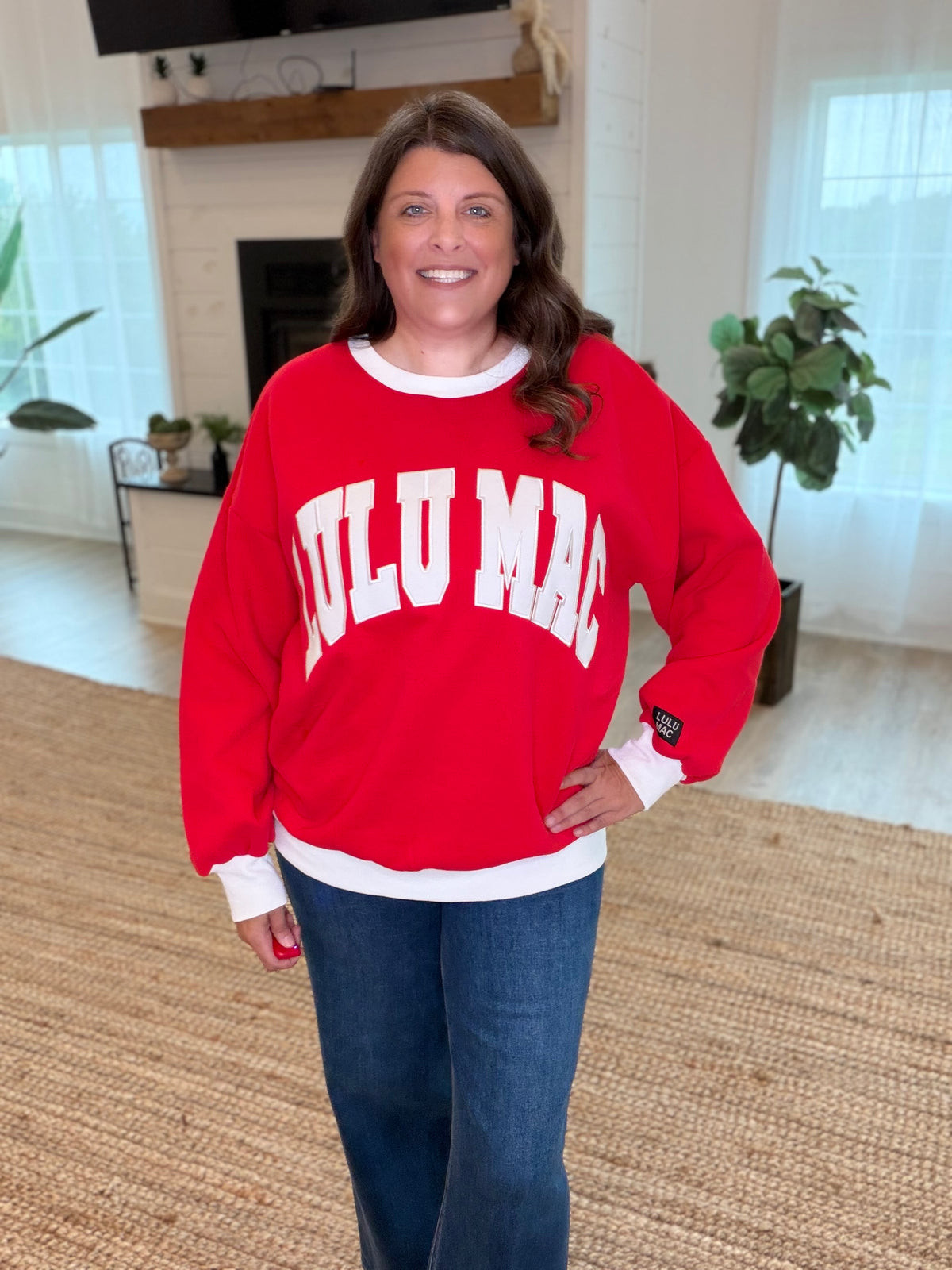 Lulu Mac Red and White Color Block Sweatshirt
