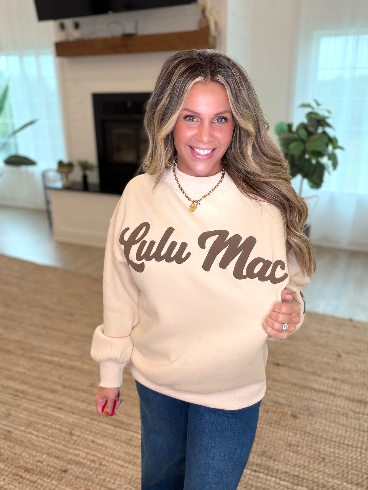 Lulu Mac Cream and Brown Script Sweatshirt