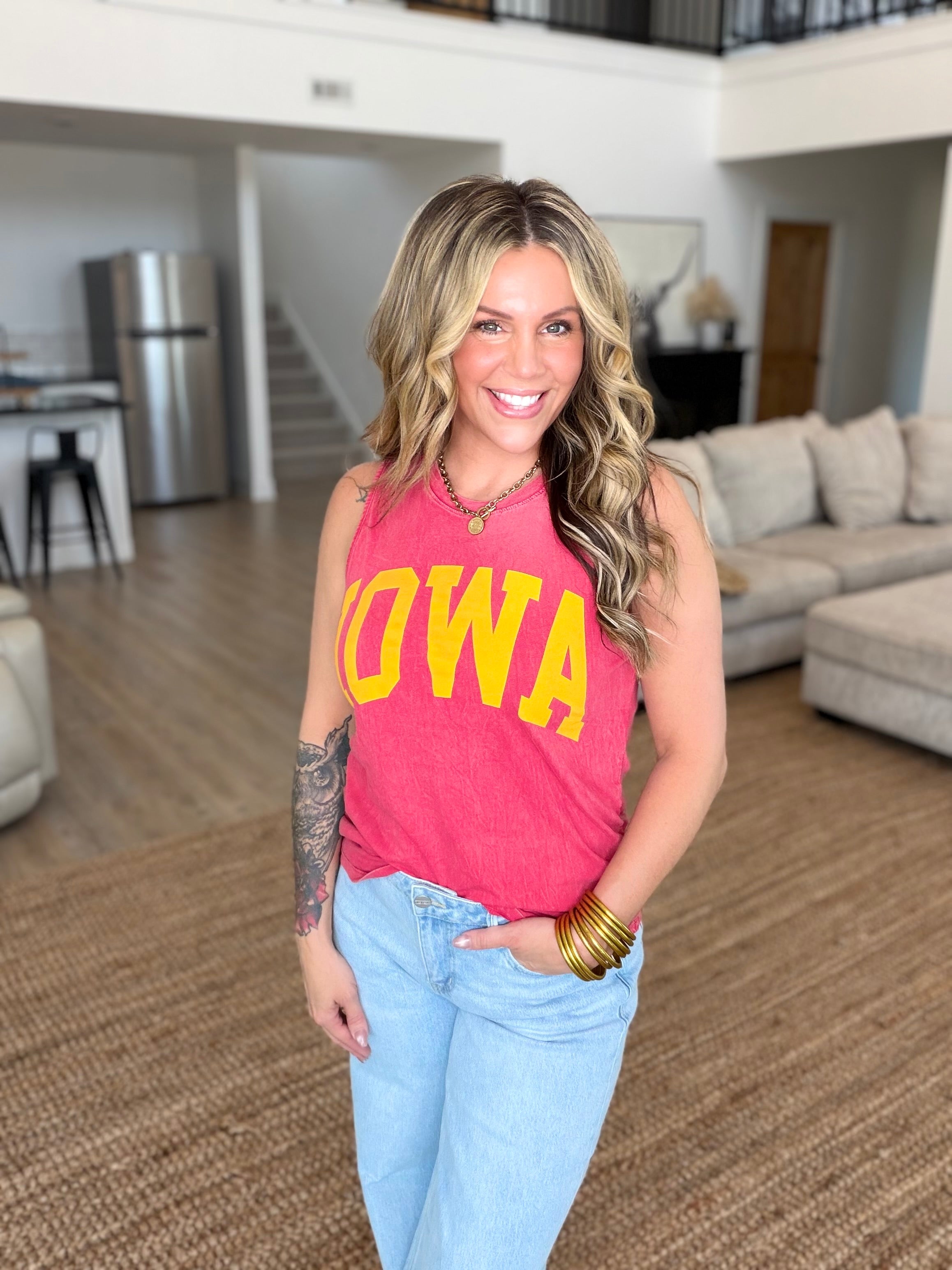 Iowa Red Mineral Wash Graphic Tank