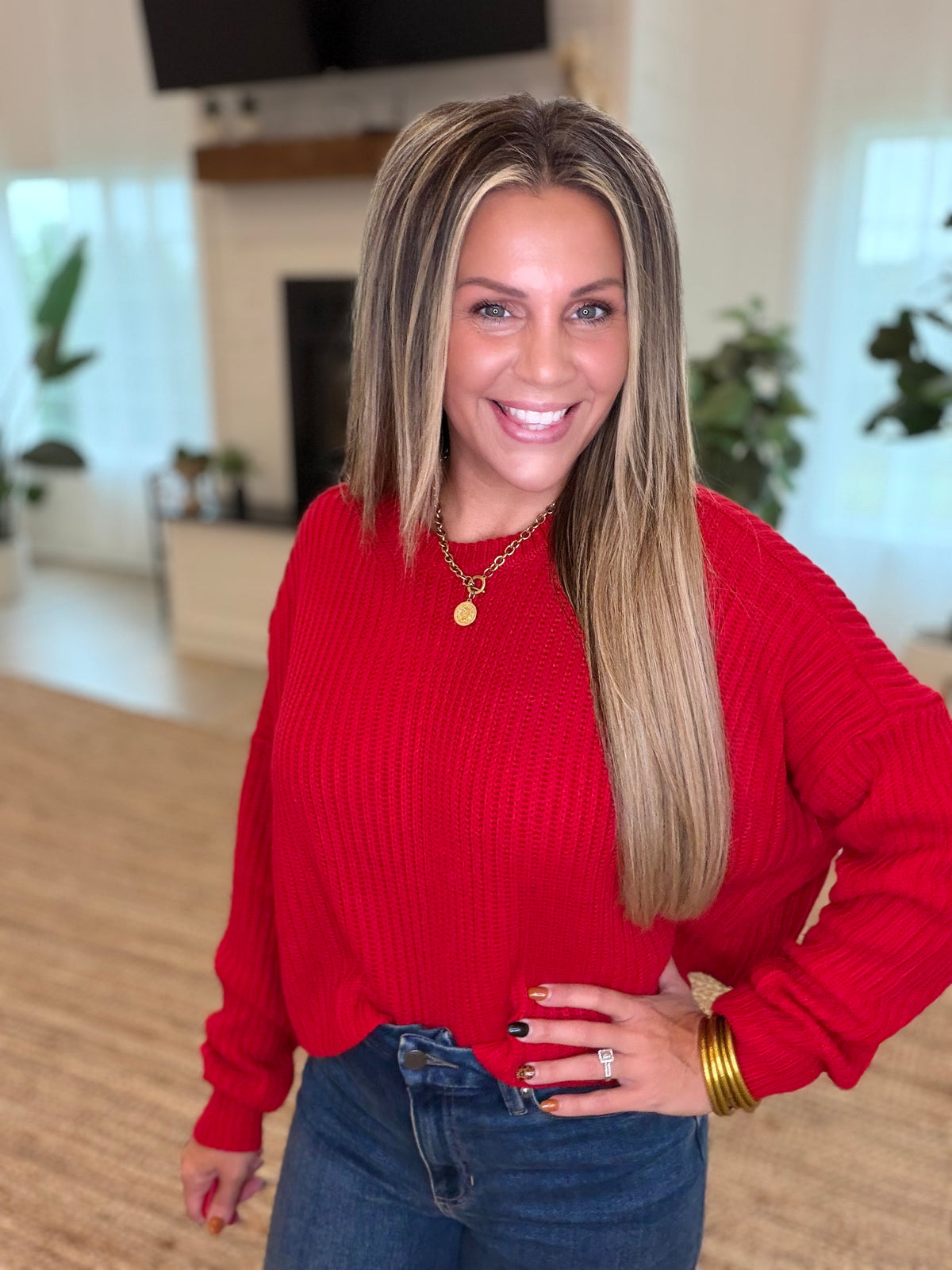 Red Oversized Cropped Sweater