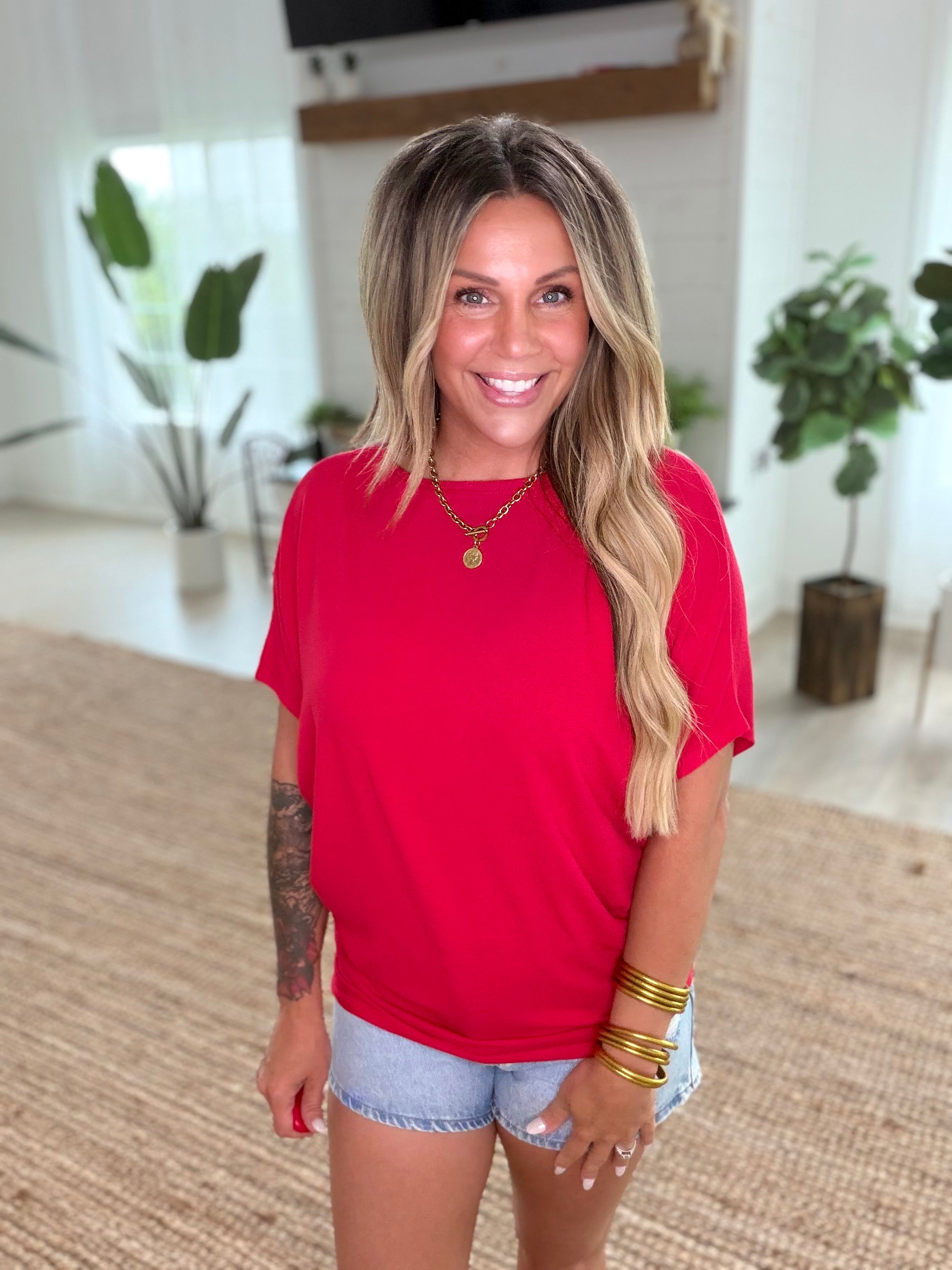 Ruby Hacci Dolman Sleeve Boat Neck Top