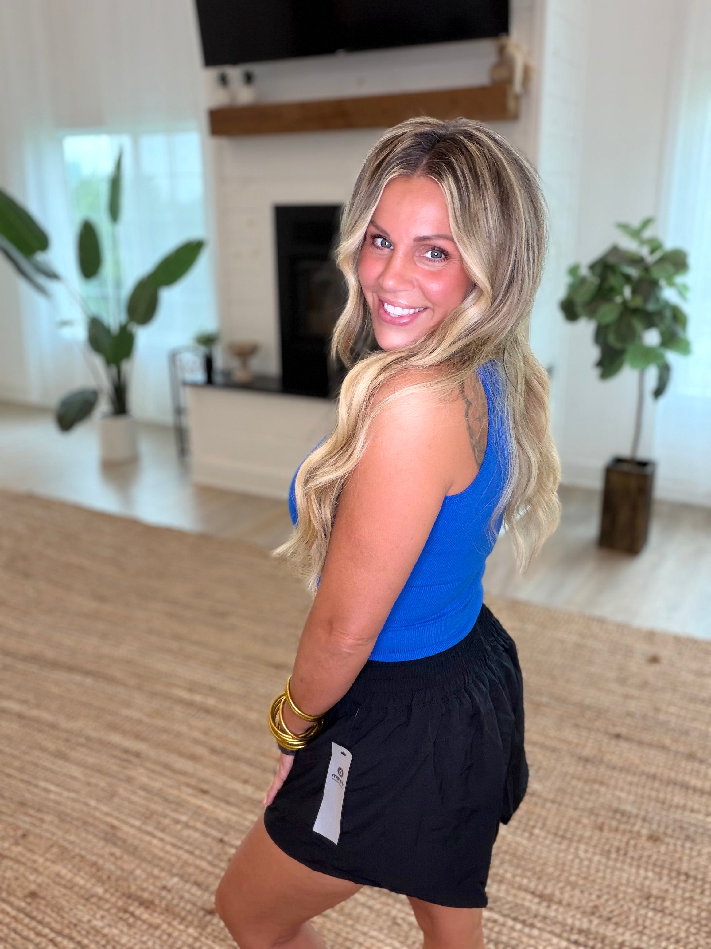 Royal Blue Round Neck Ribbed Tank Top