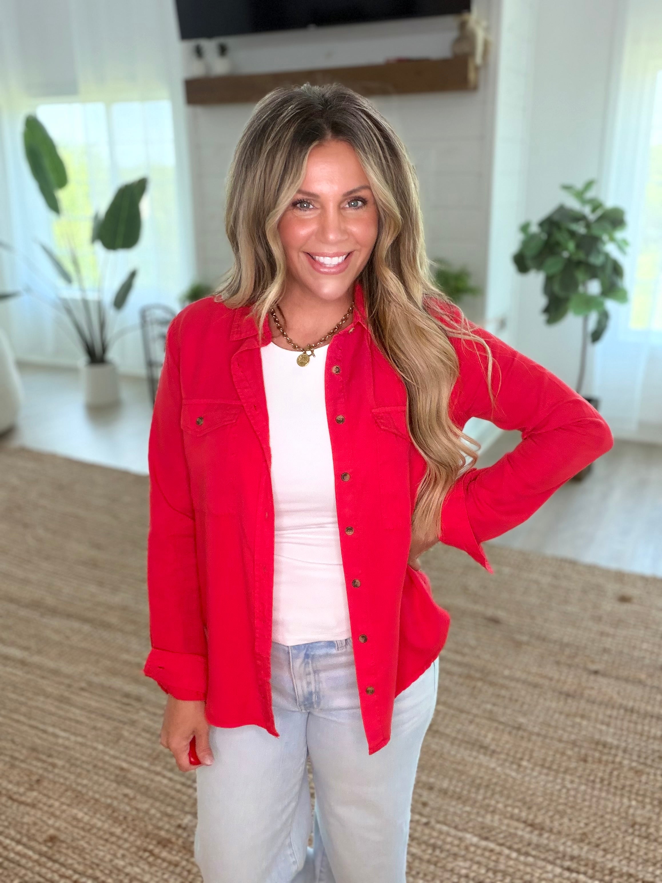Red Long Sleeve Lyocell Shirt